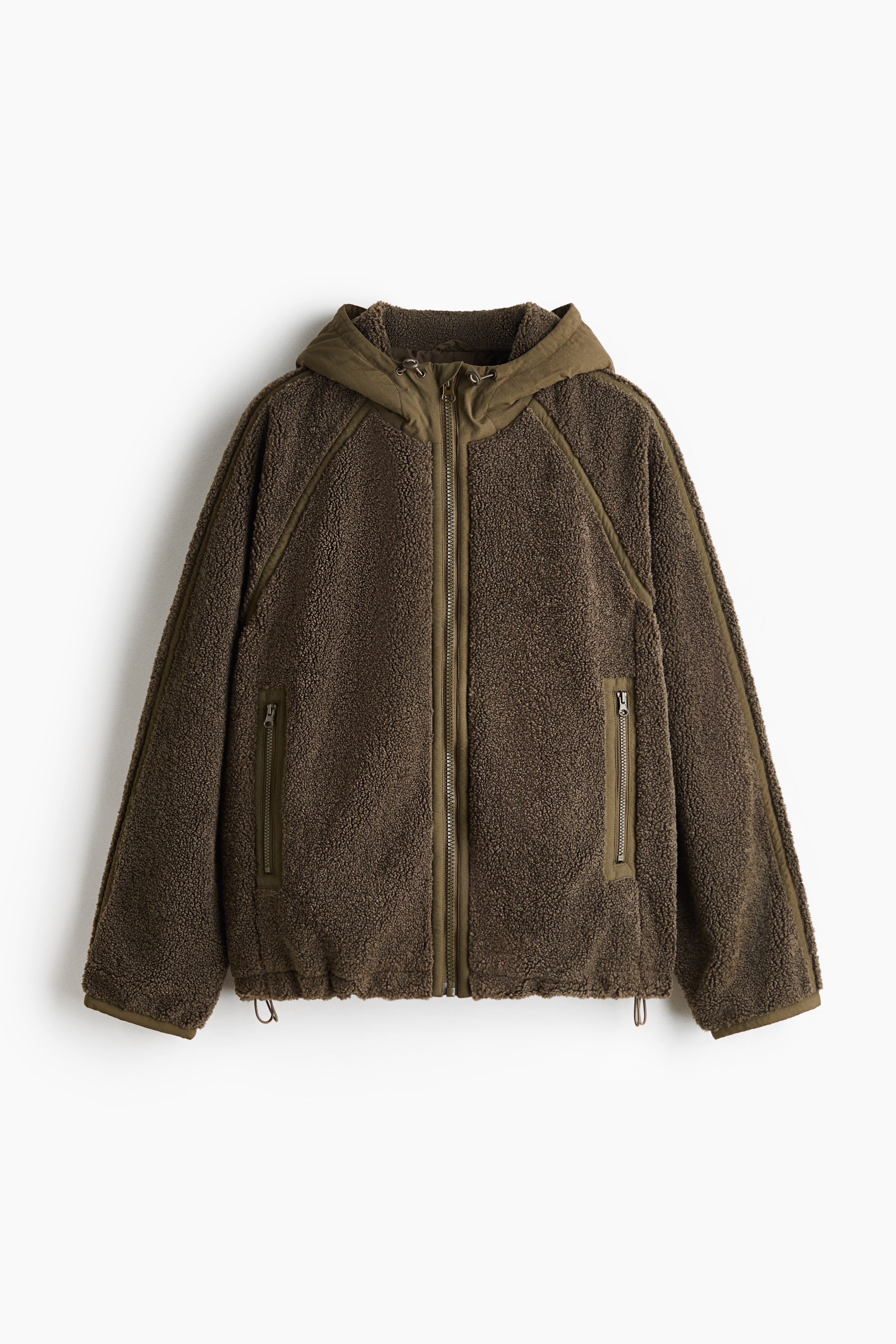 Veste à capuche en tissu Teddy bear - Vert kaki foncé/Noir