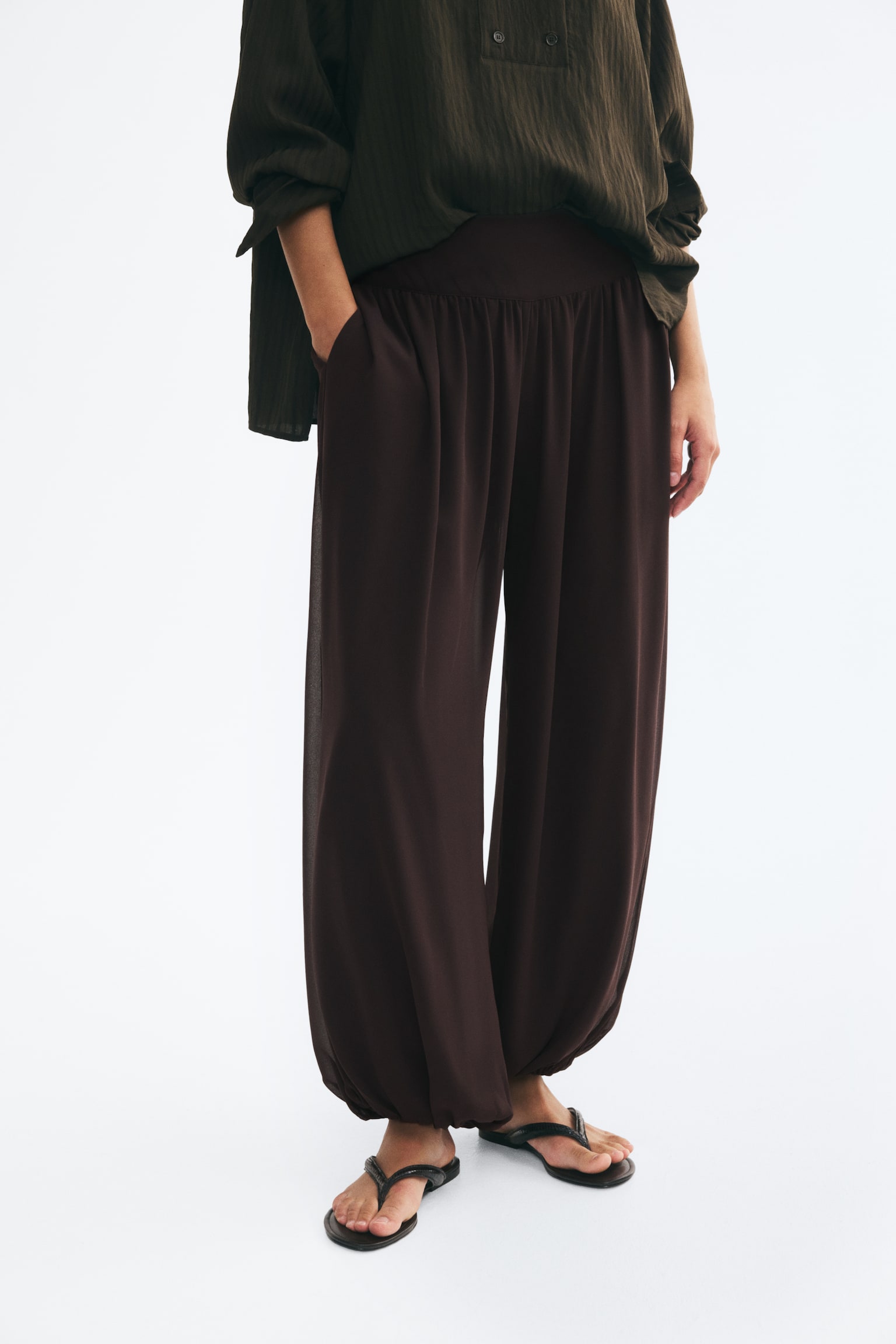 Женские брюки H&M Loose-Fit Balloon-Leg, цвет: Тёмный коричневый — фото 3