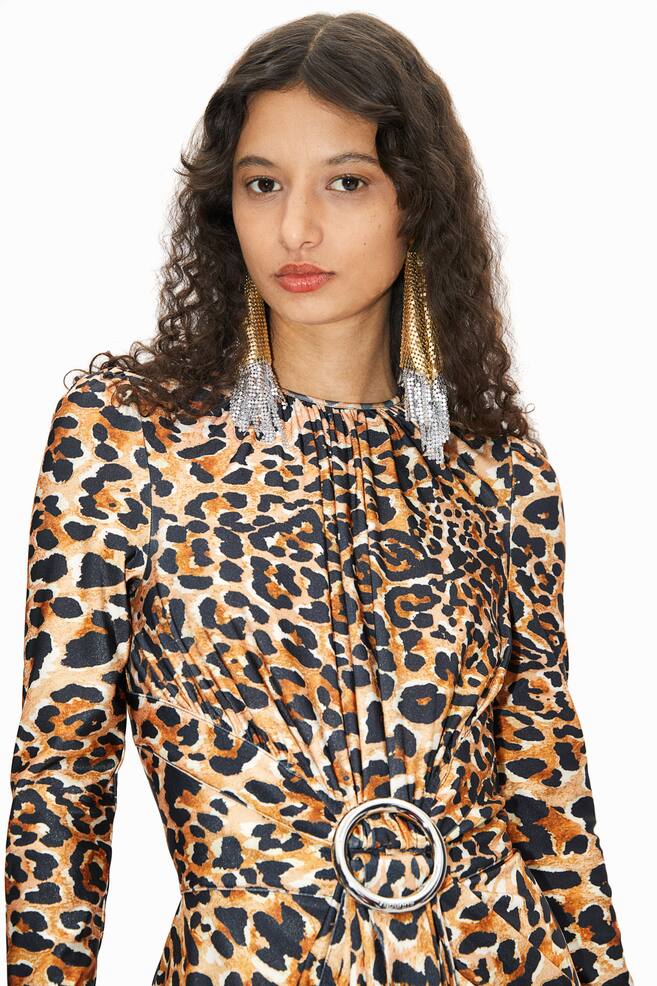 Leopardmønstret kjole med spændedetalje - Beige/Leopardmønstret - 3
