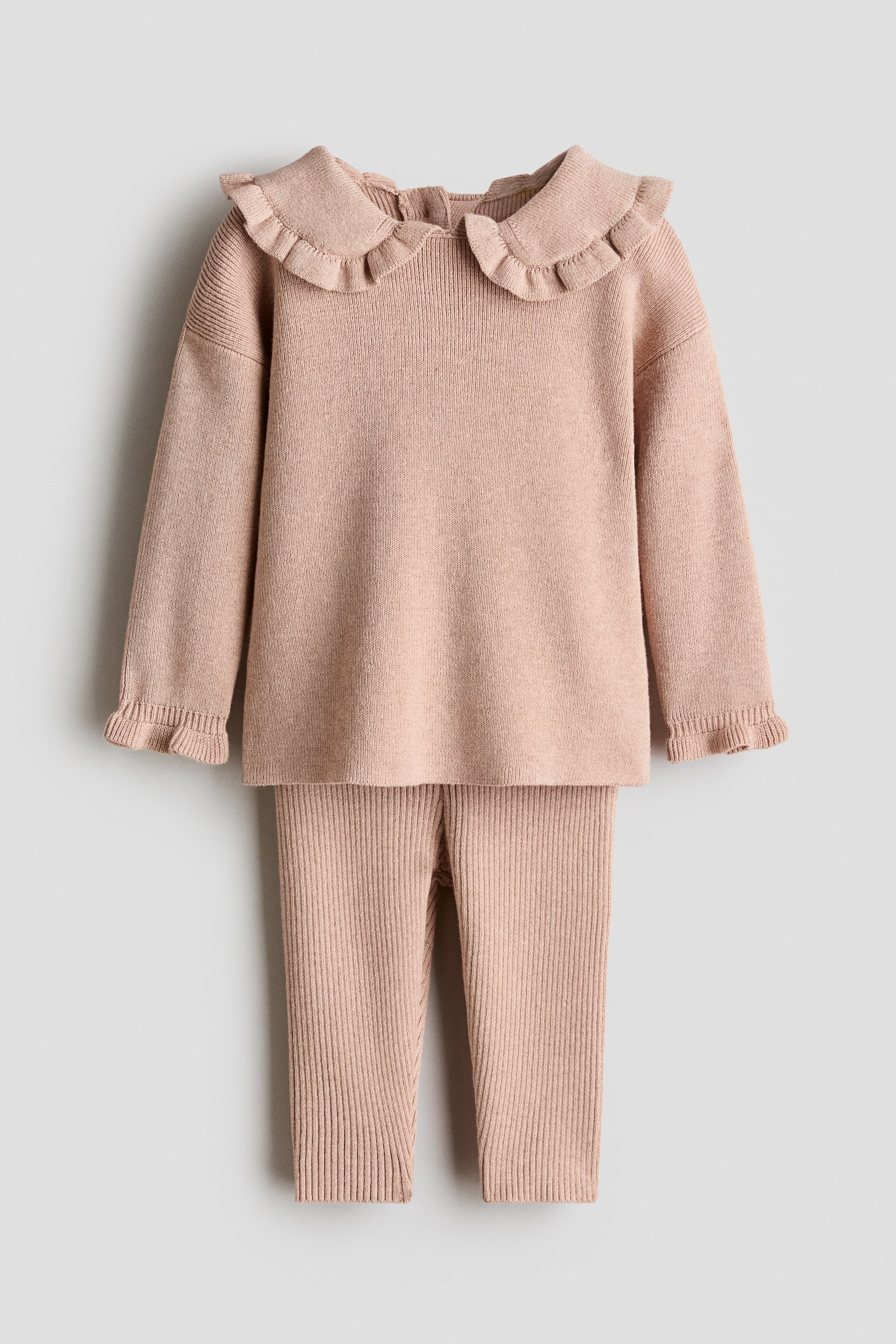 Ensemble 2 pièces en maille de coton côtelée - Rose ancien clair/Rouge foncé
