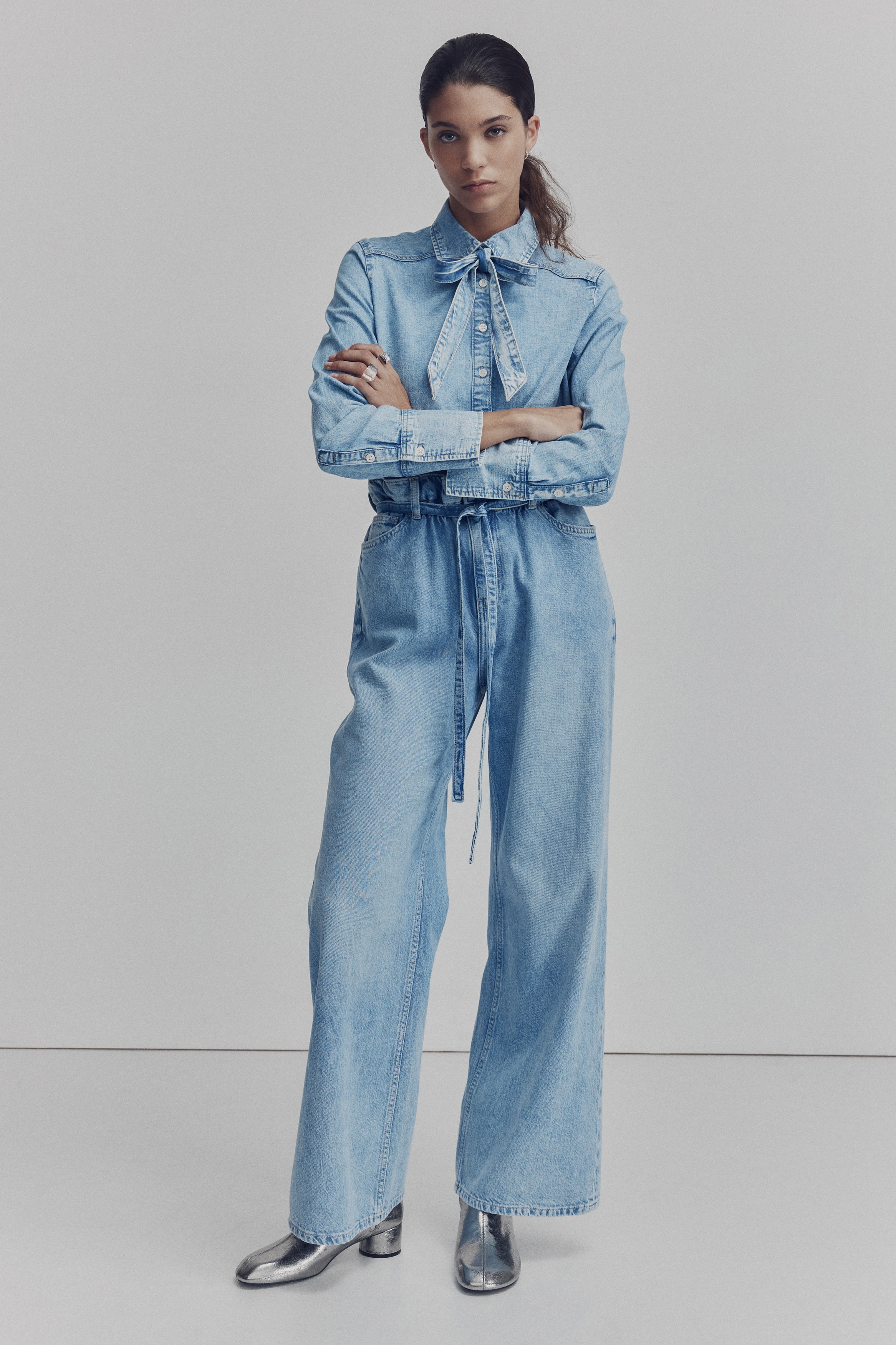 Paper-Bag Jeans with Belt - Light denim blue