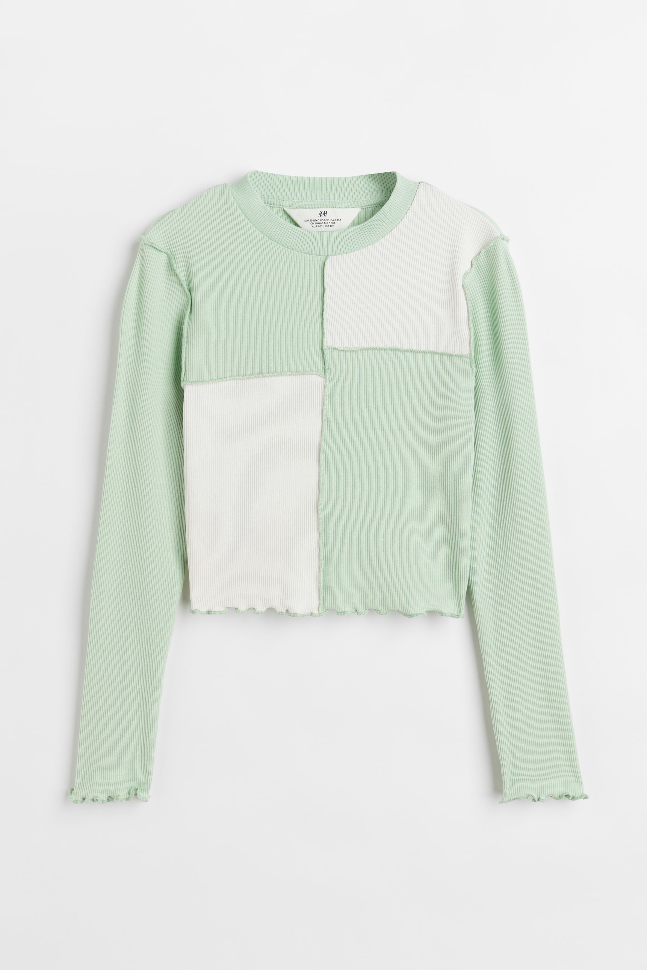 View larger image: Ribbed cotton jersey cropped top - Light green/White - Kids | H&M 1
