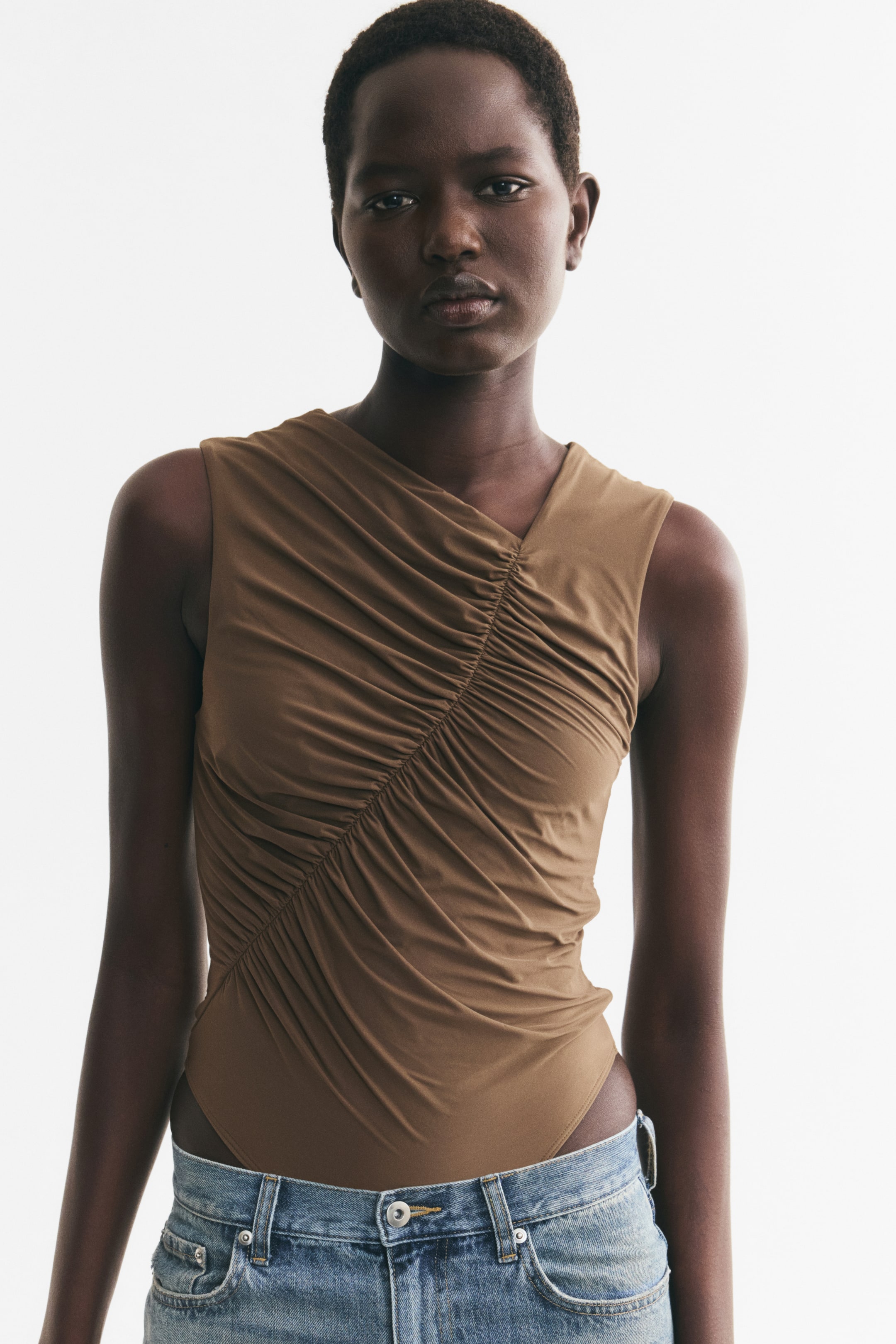 View larger image: Draped jersey body - Dark taupe - Ladies | H&M US 1