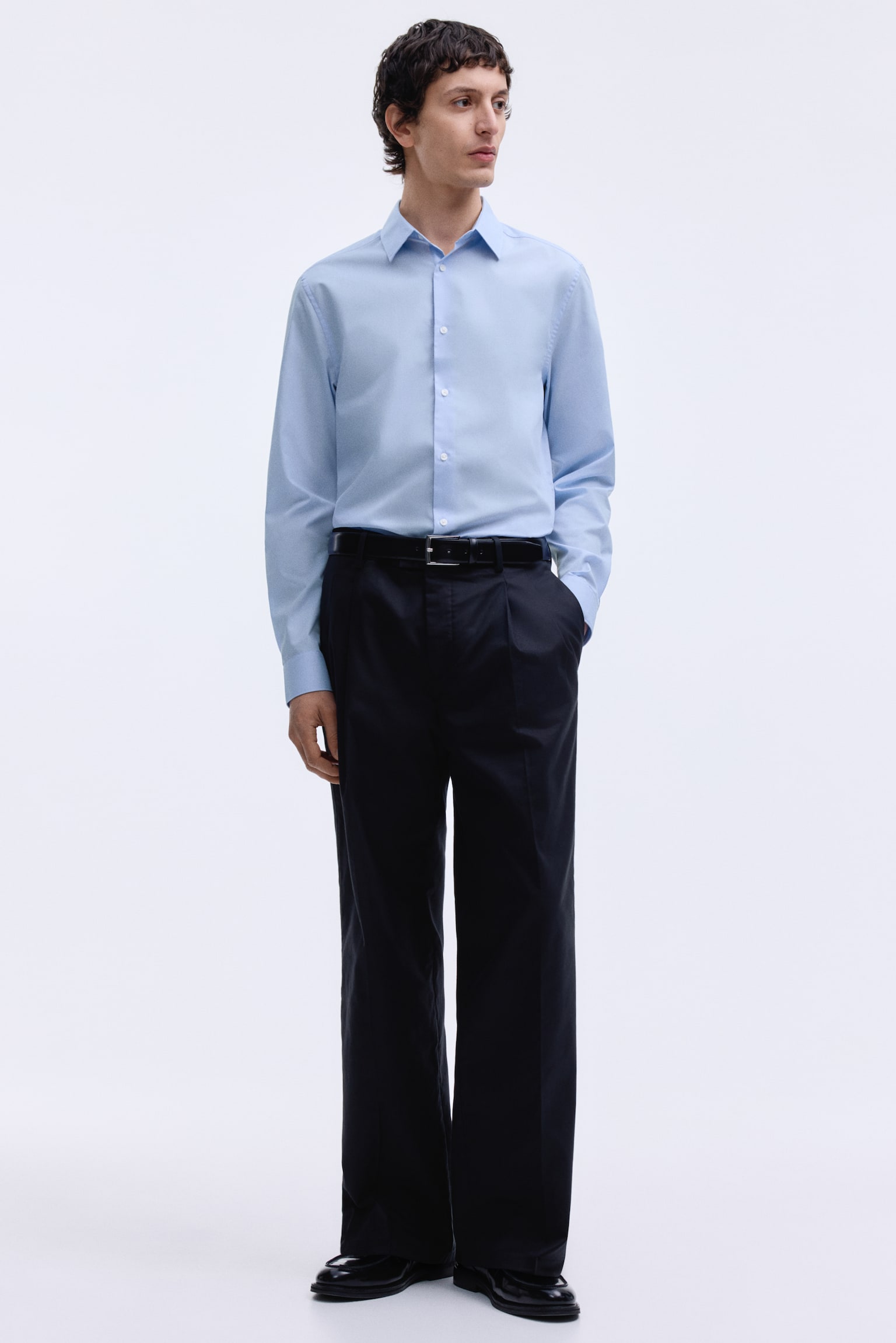 Camisa Slim Fit Easy-iron - Azul claro/Negro/Blanco/Azul claro/Franjas - 3