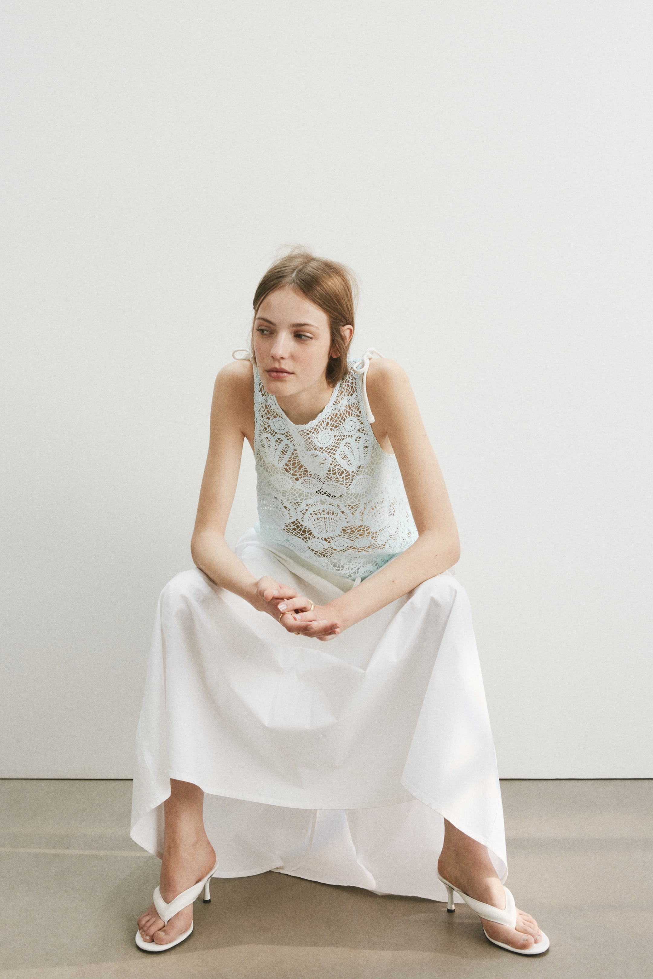 Motif-Detail Crochet-Look Top