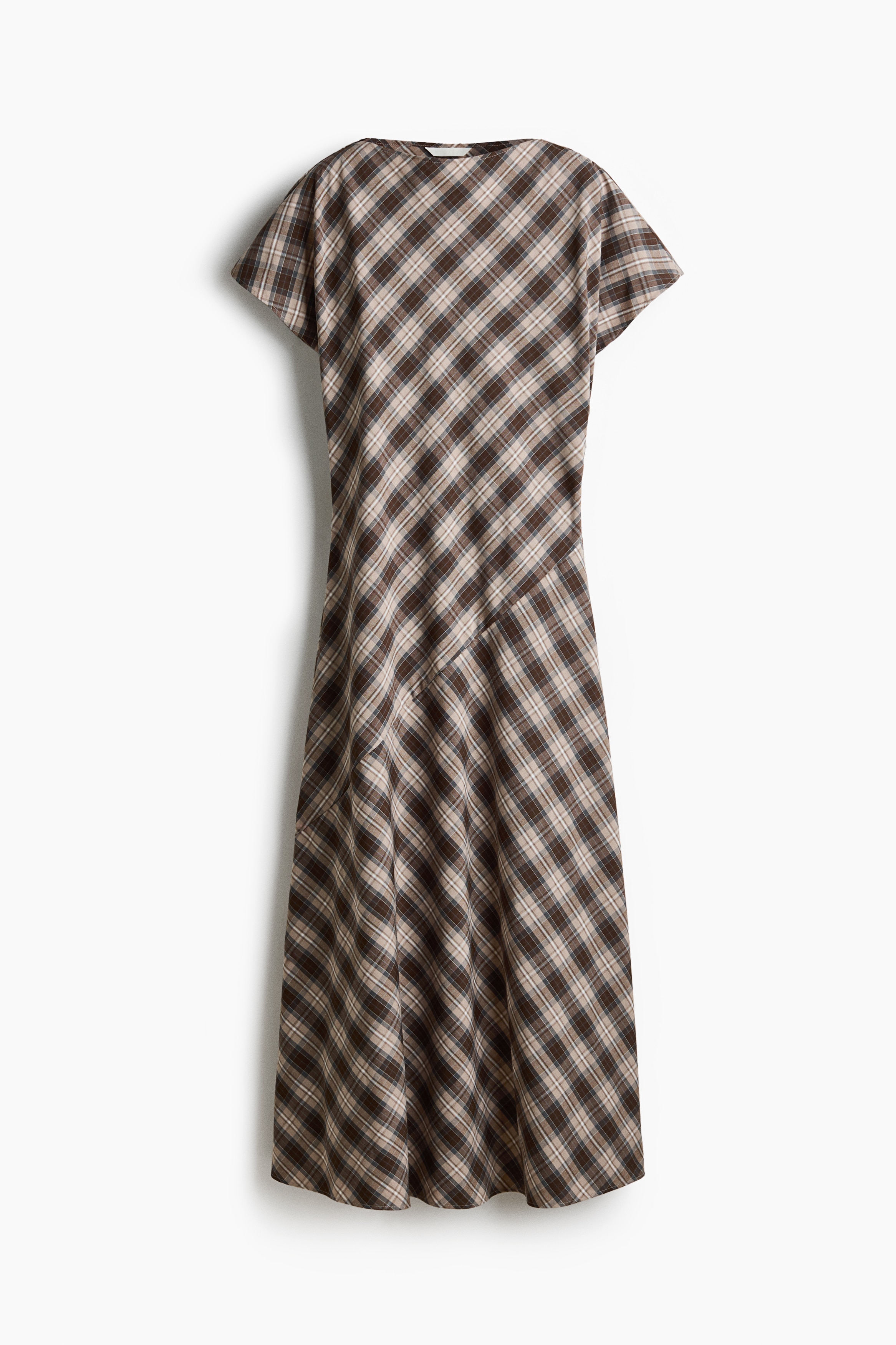 Cap-sleeved dress - Beige/Gingham check