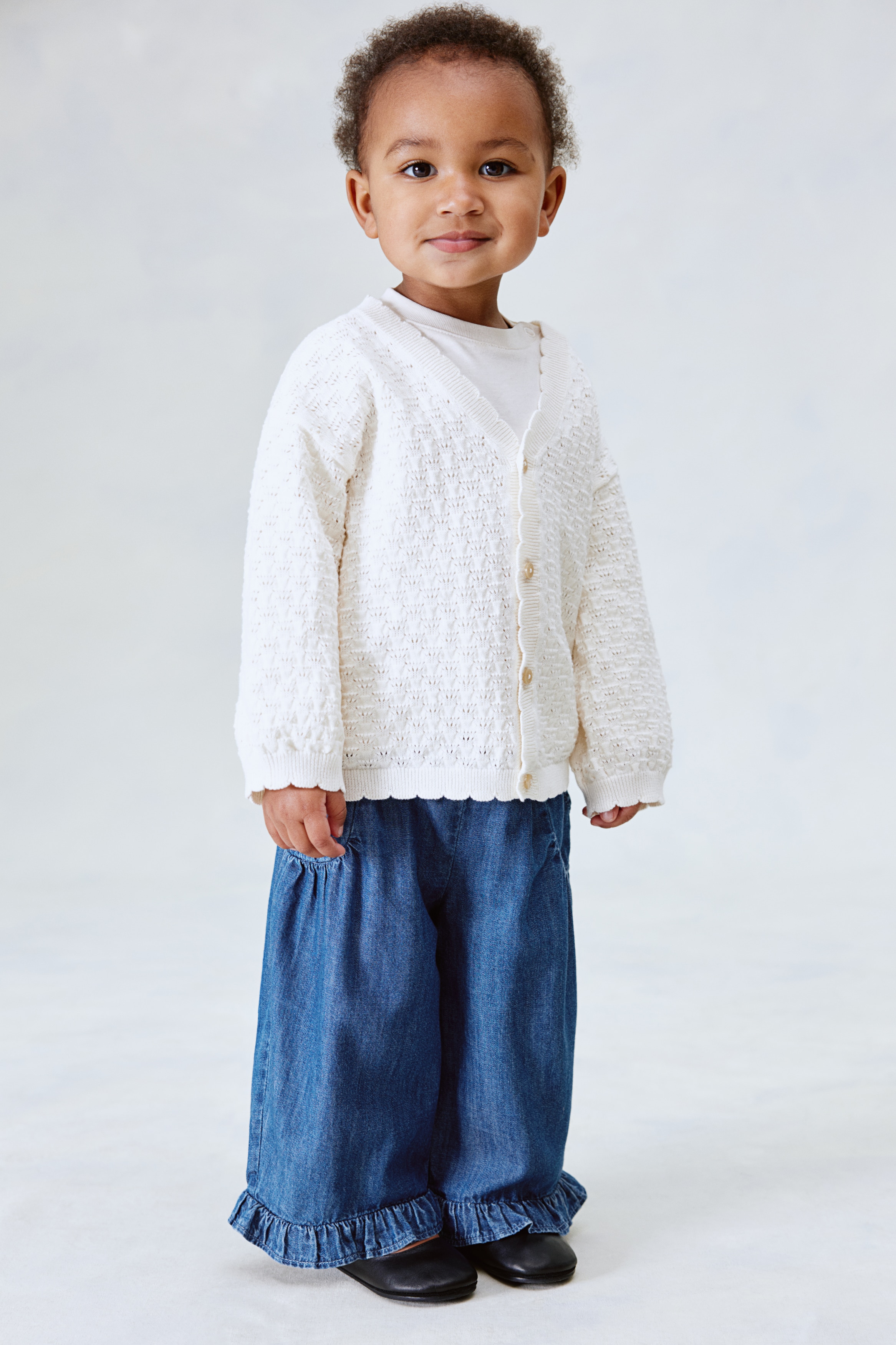 Jean large avec bords volantés - Bleu denim