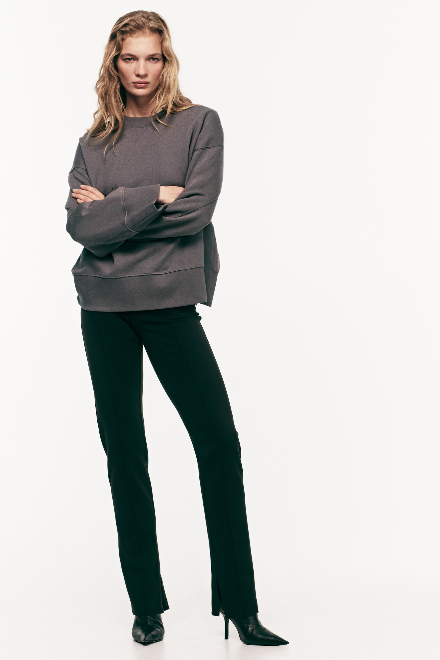 Oversized Cotton Sweatshirt - Dark gray - 3