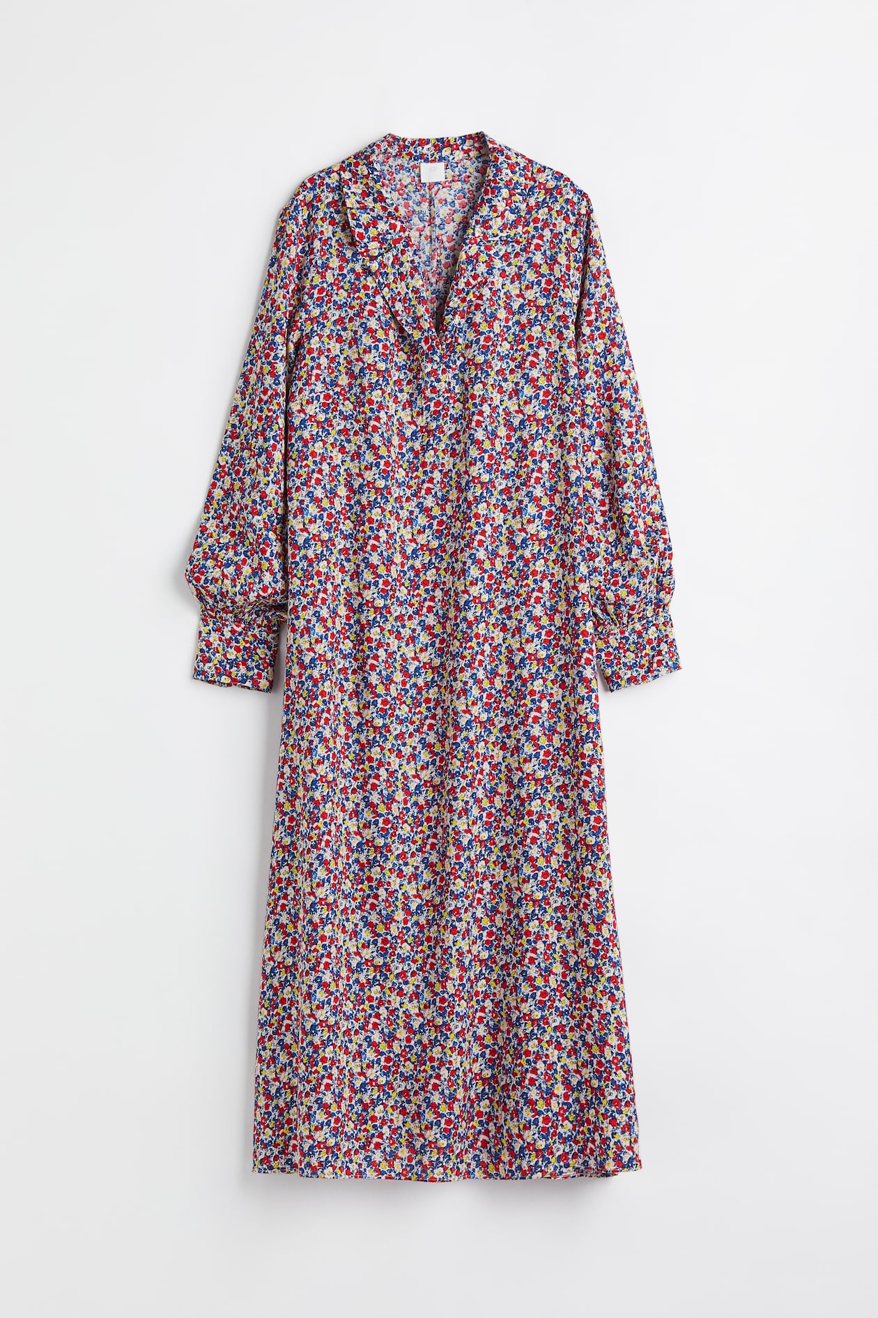 Collared Dress - V-neck - Long sleeve - Red/blue floral - Ladies | H&M US