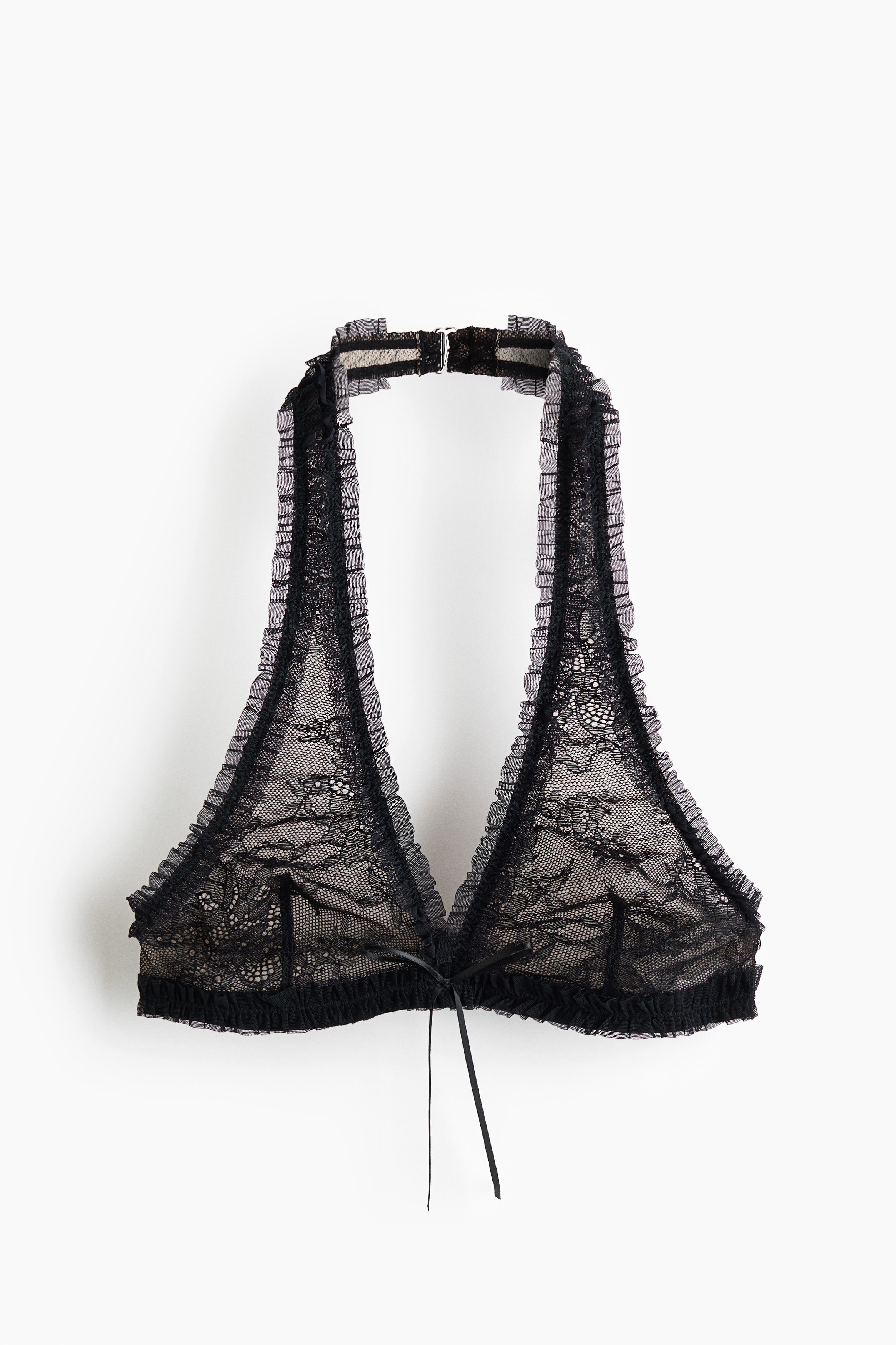 Soft Ruffled Lace Bra - Black