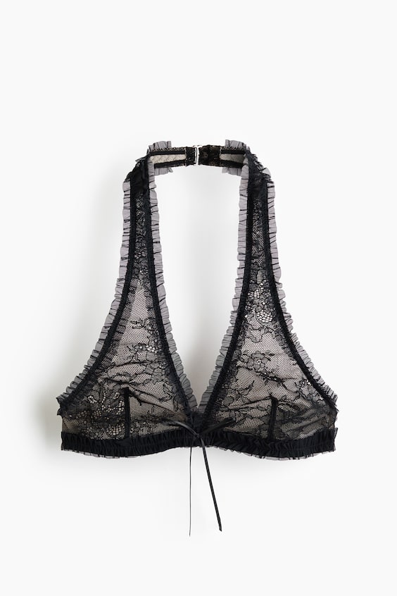 Бра, оборки, кружево — H&M, цвет: Чёрный