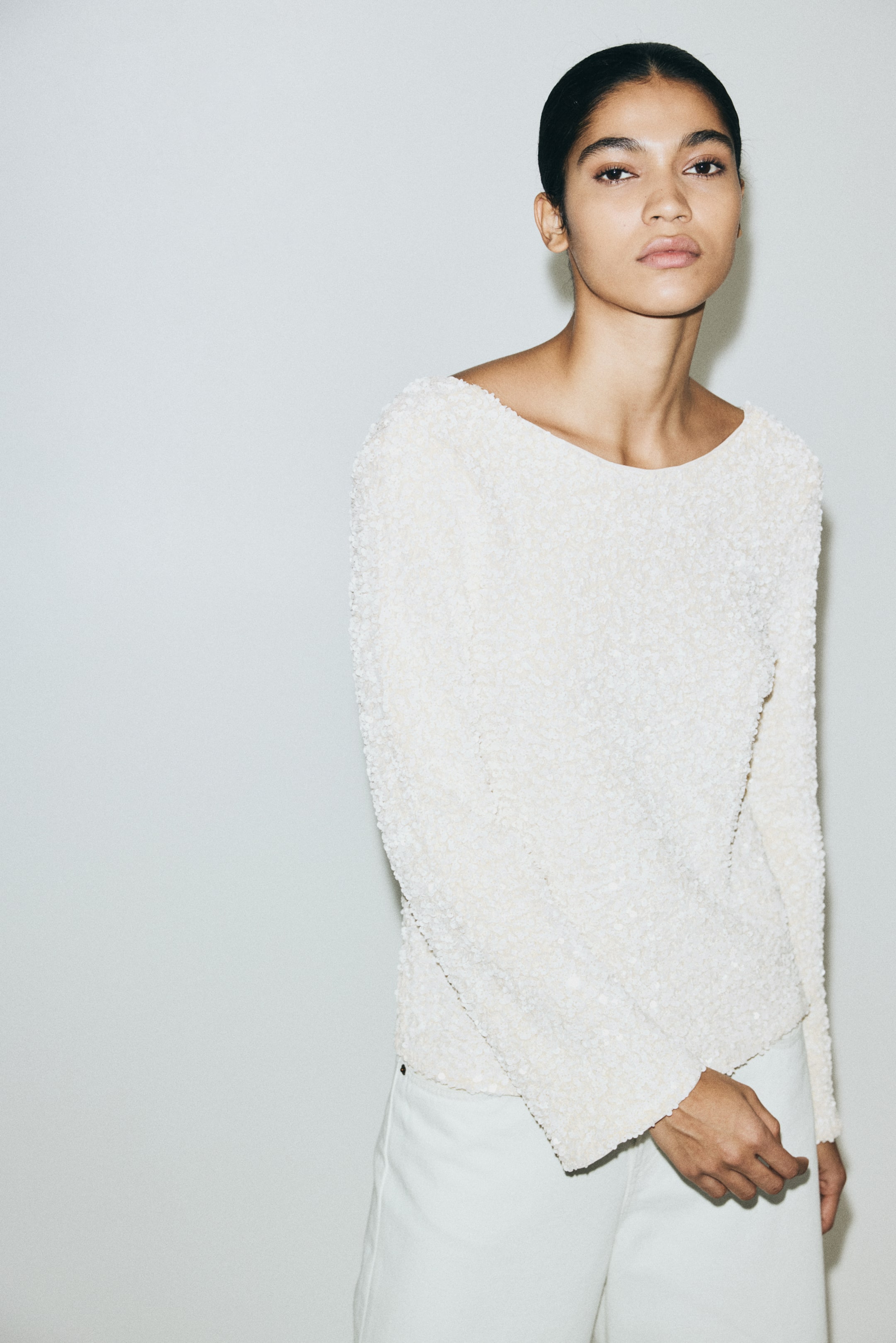 View larger image: Sequined Top - White - Ladies | H&M CA 2