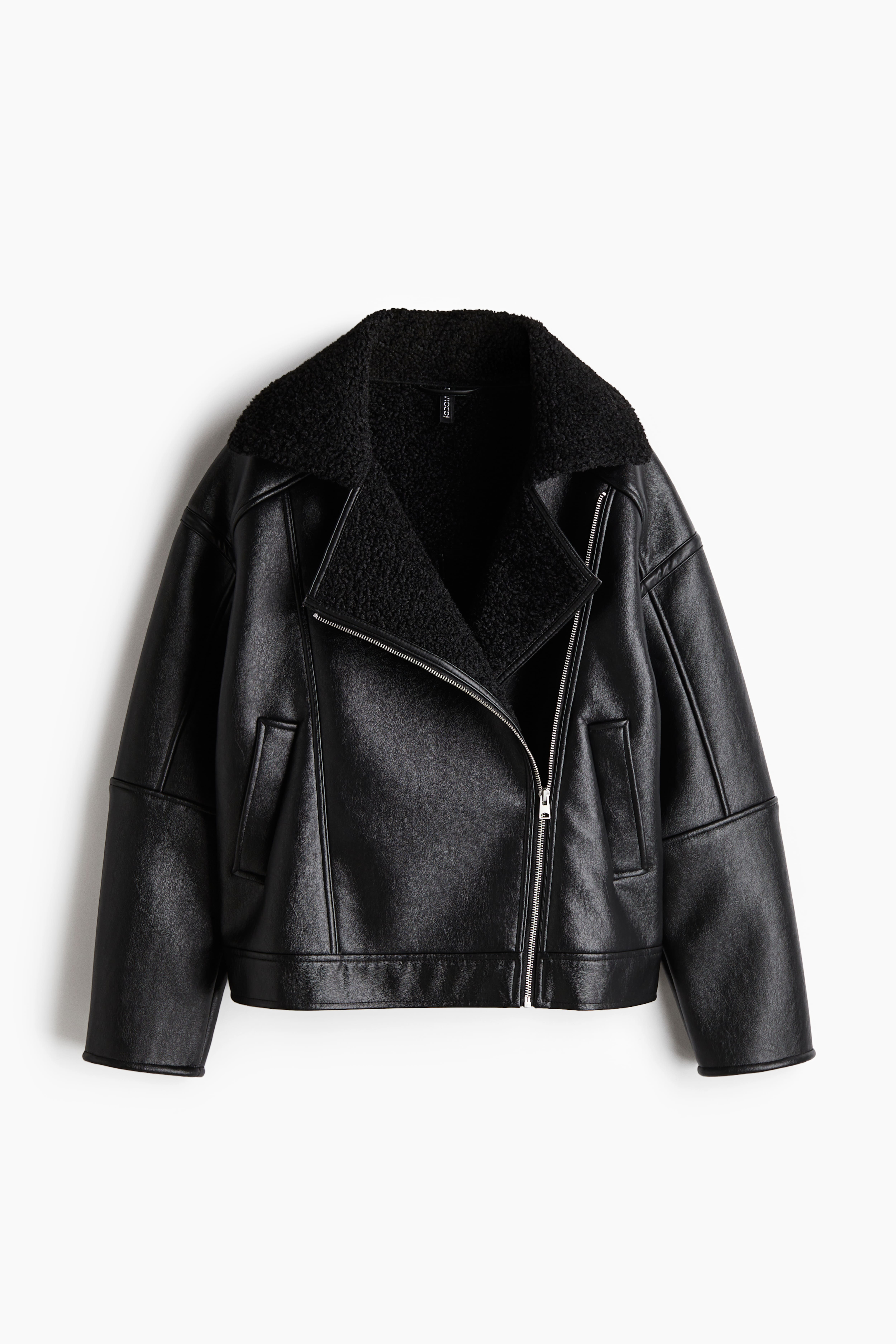 H&M Shearling Moto store Jacket Black 8