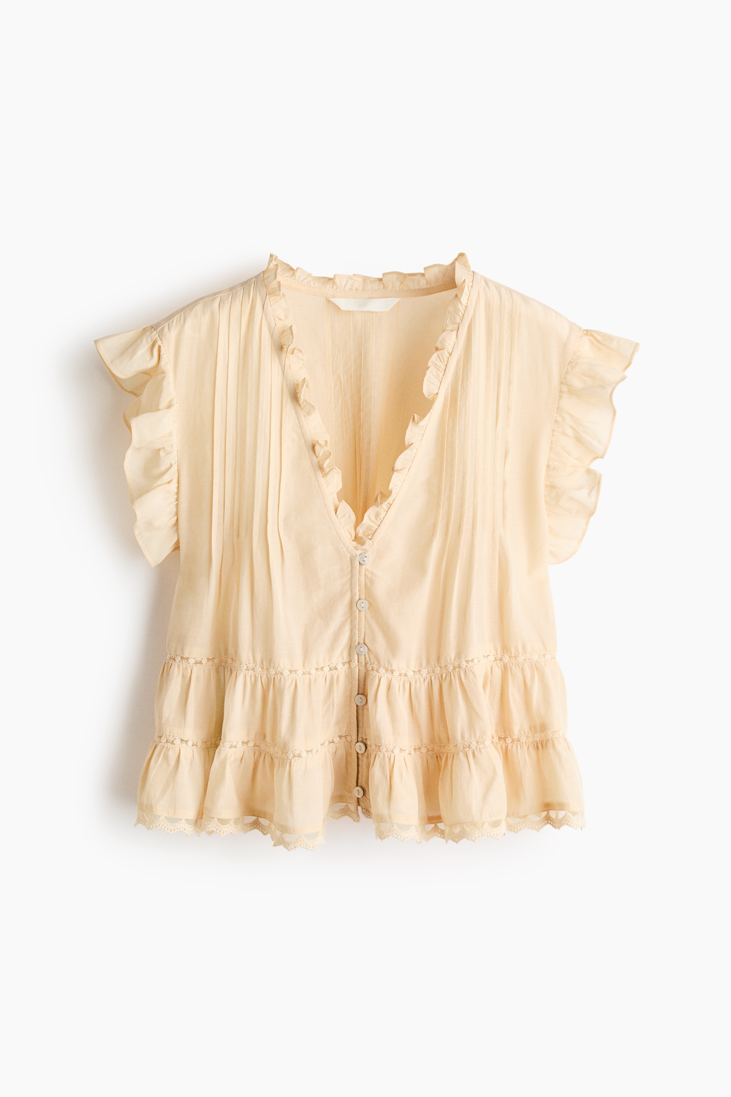 Pintucked blouse - Light yellow/White