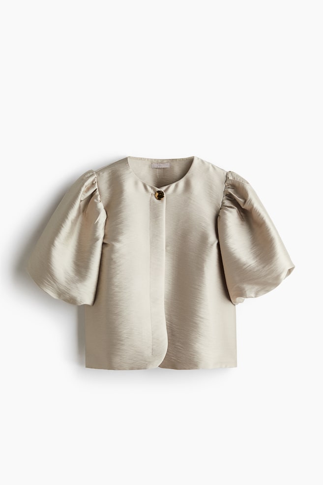 Blusa con mangas globo - Beige claro/Dorado/Verde caqui oscuro/Beige claro - 1