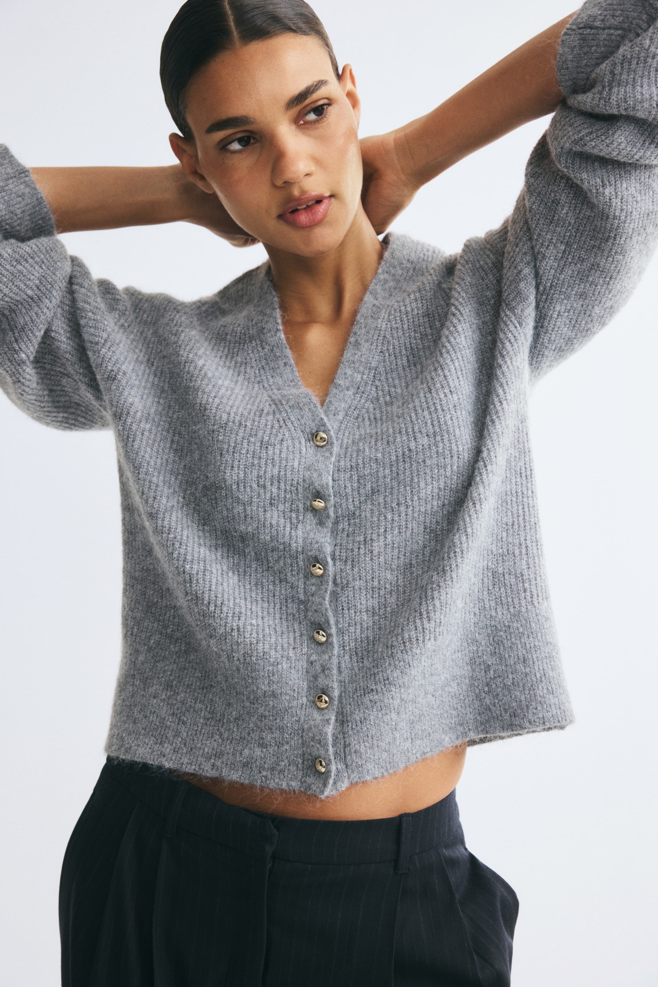 Rib-Knit V-Neck Cardigan