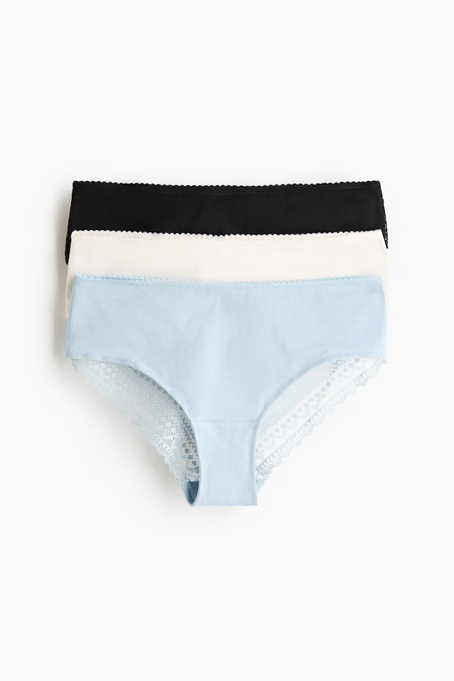 3-Pack Cotton and Lace Hipster Briefs - Light blue/white/Black - 1