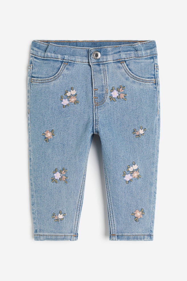 Embroidered Jeans - Light denim blue/flowers - 1