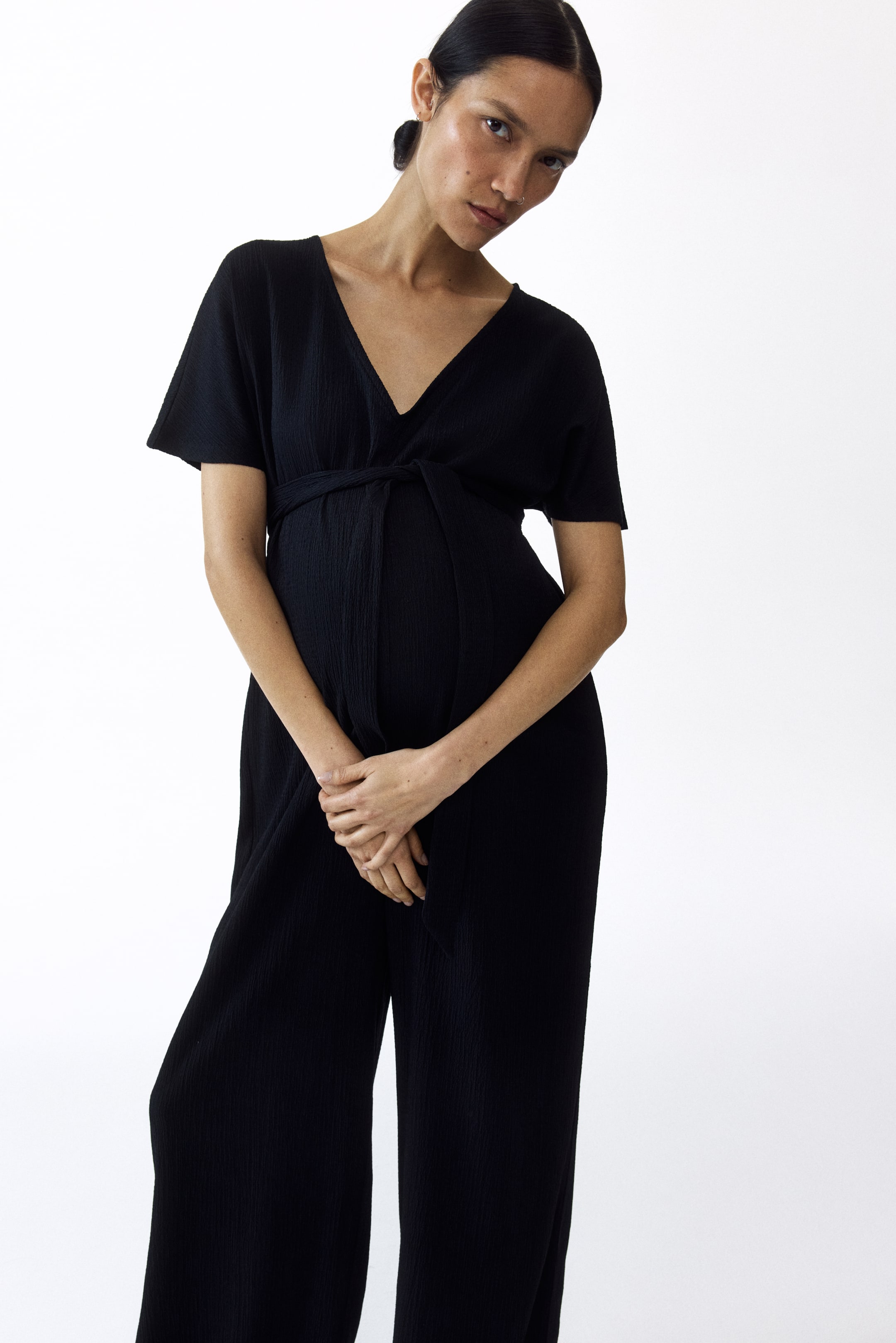 MAMA Short-sleeved tie-belt jumpsuit