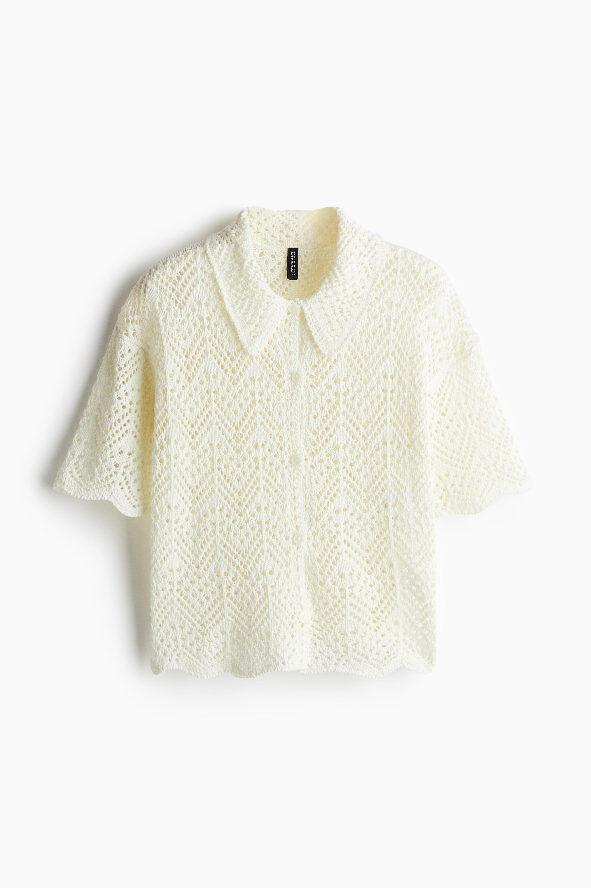 Camicia a maniche corte in maglia traforata - Crema/Nero