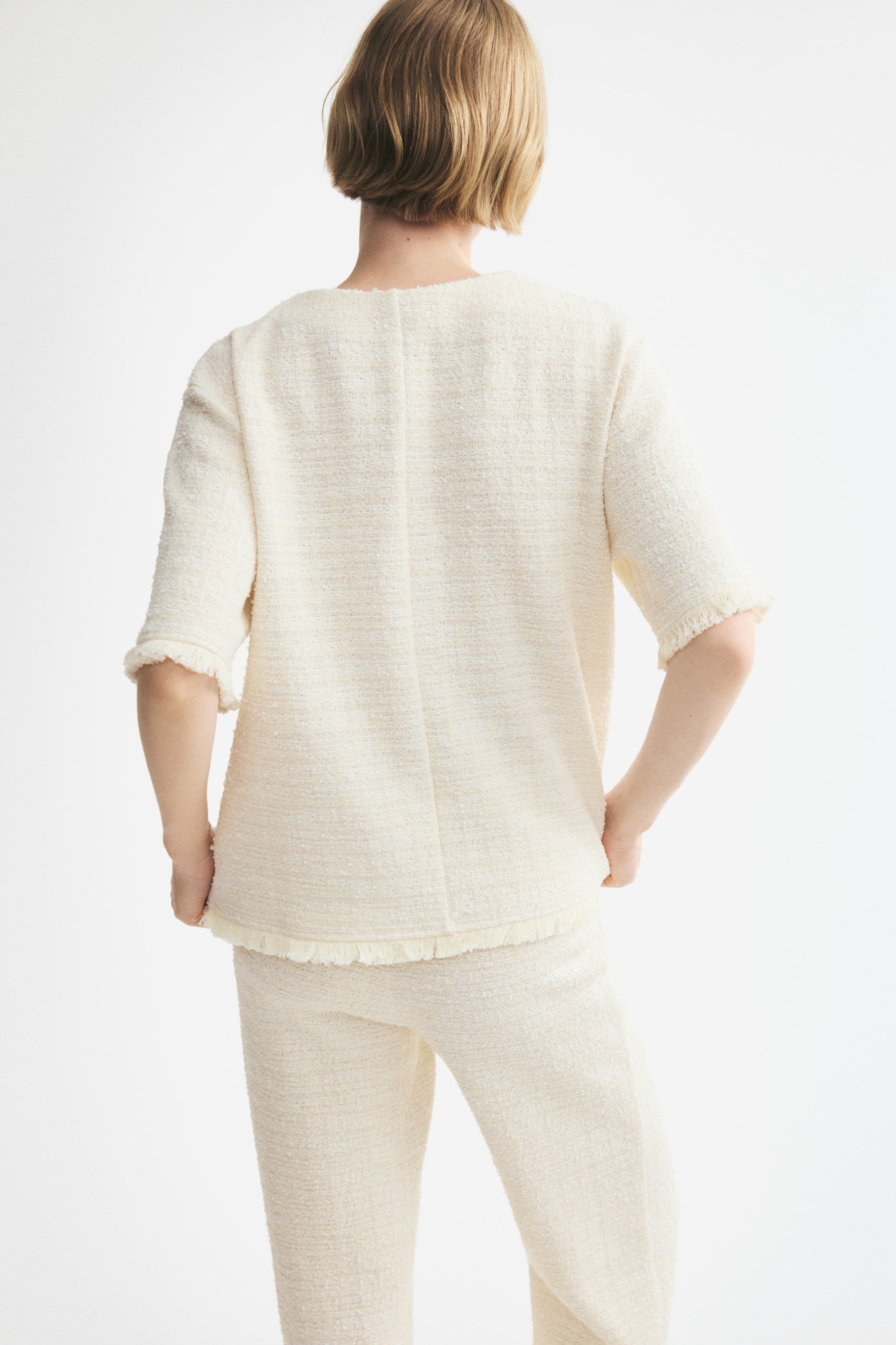 Bouclé-Knit Top with Fringe