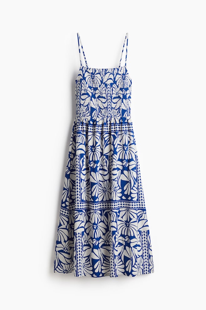 Vestido de tirantes con cuerpo nido de abeja - Azul/Estampado blanco/Crema/Rayas azul claro/Marrón oscuro/Azul vivo/Blanco/Verde/Floral blanco/Rojo/Crema/Lunares - 1