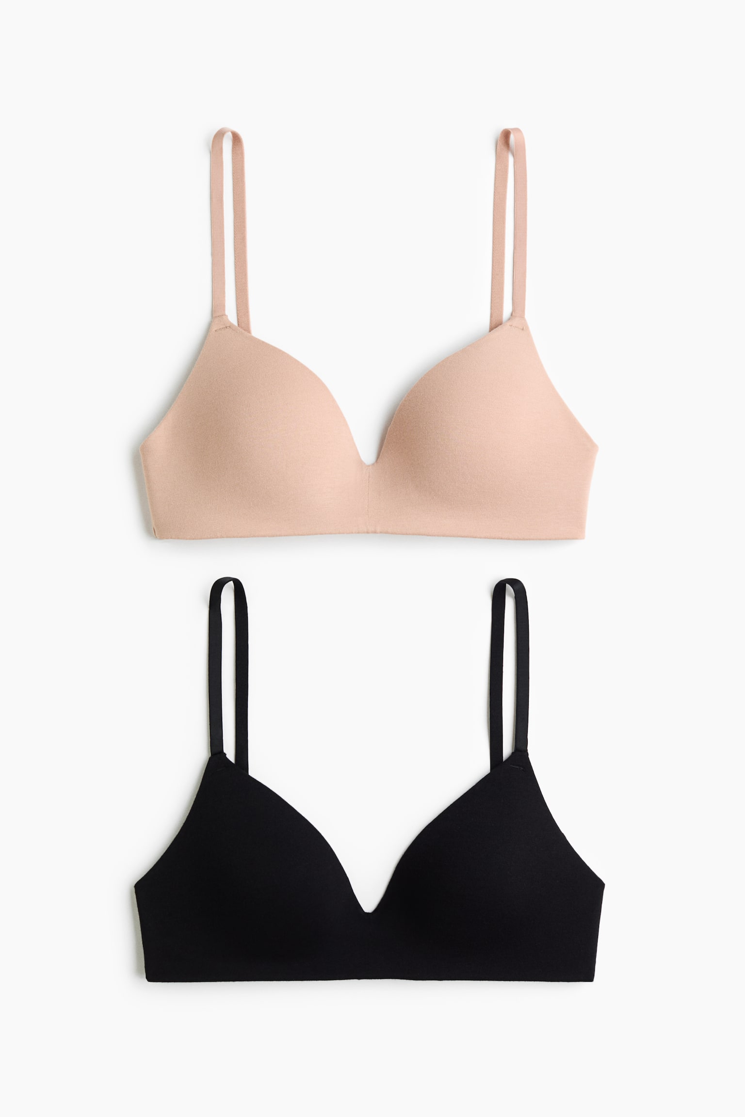 Женское бра H&M с мягкими чашками, хлопок, набор 2 шт, цвет: Бежевый / Чёрный — фото 1