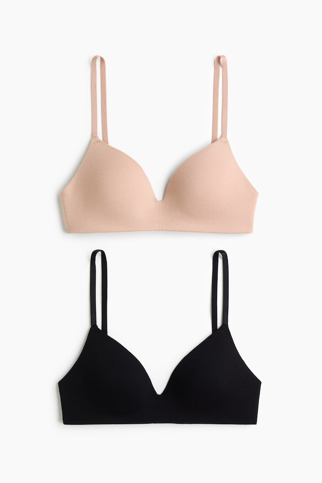 2-pack padded non-wired cotton bras - Beige/Black/Light grey marl/Black/Grey-green/White/Light beige/Beige marl/Light beige marl/Cream/Light beige marl/Cream/Dark mole/Powder pink - 1