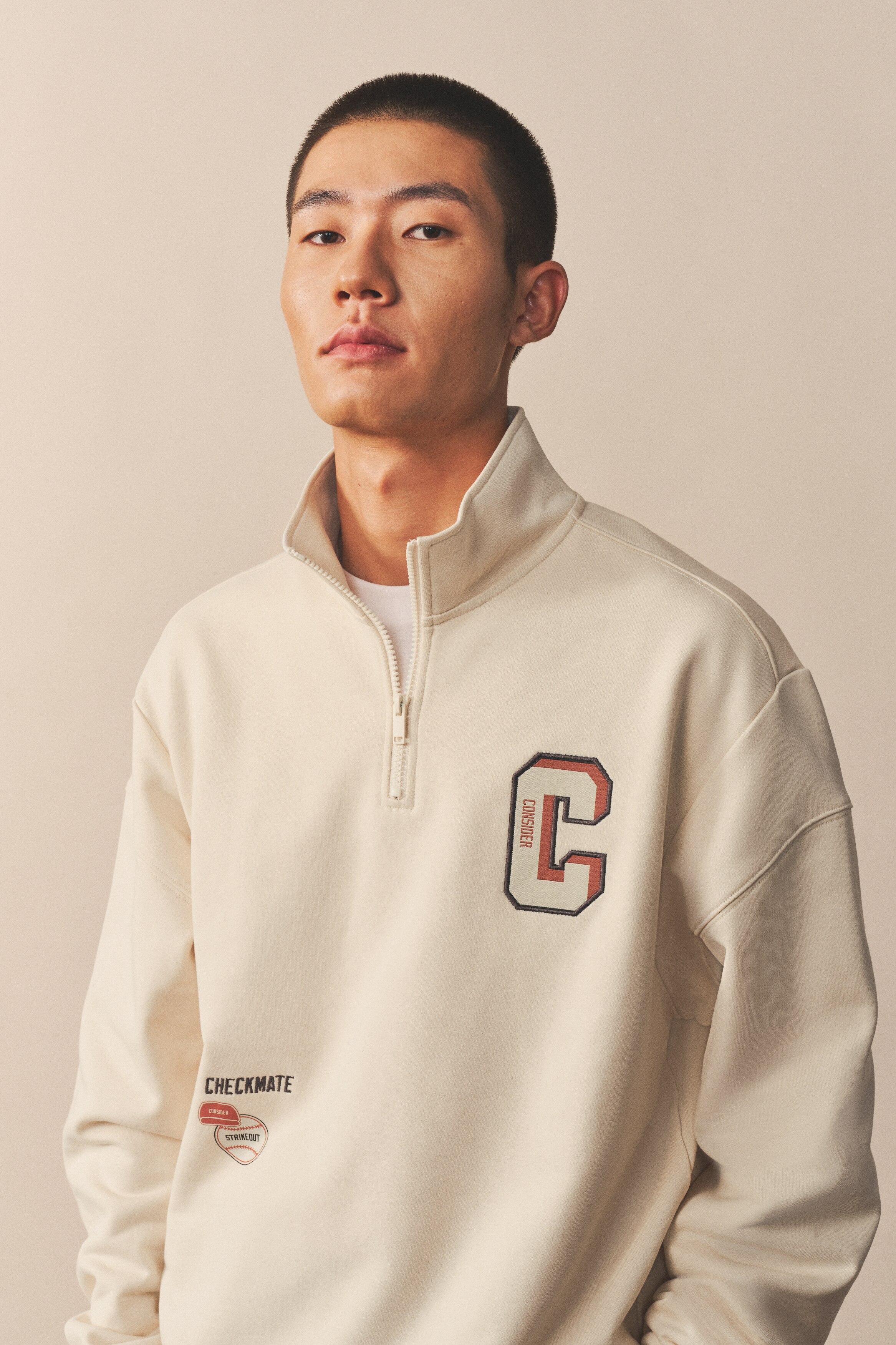 ルーズフィット ハーフジップトップス - ダークブルー／Checkmate