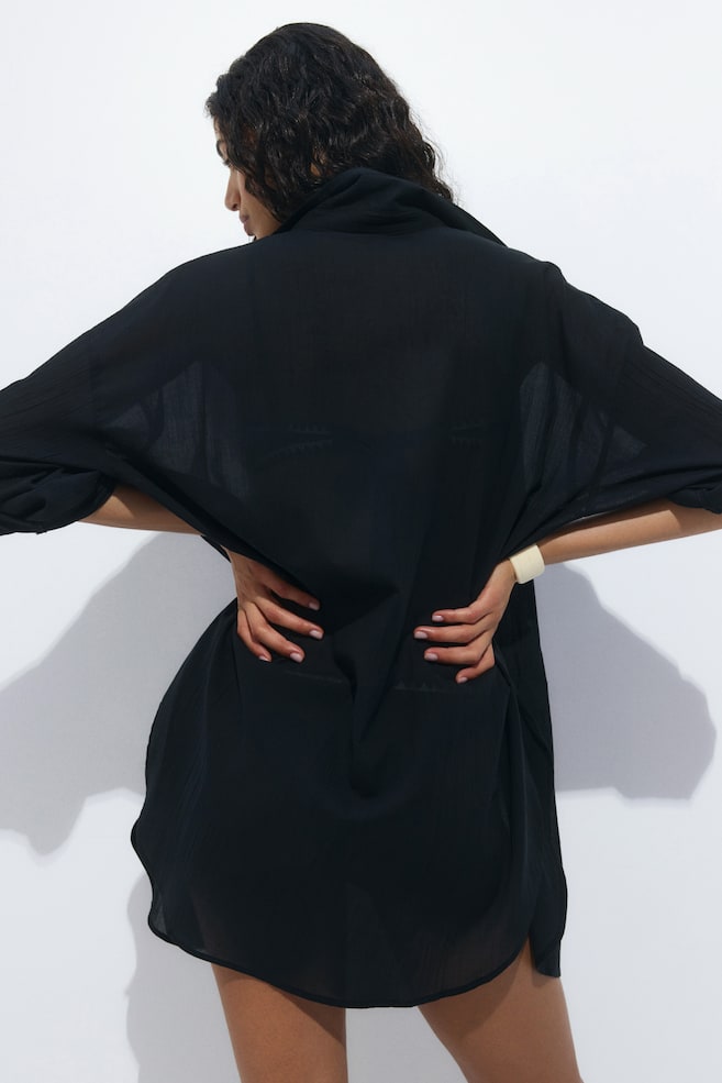 Camisa larga de algodón-Negro - 5
