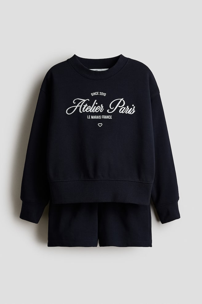 2-Piece Sweatshirt and Sweatshorts Set - Navy blue - 1