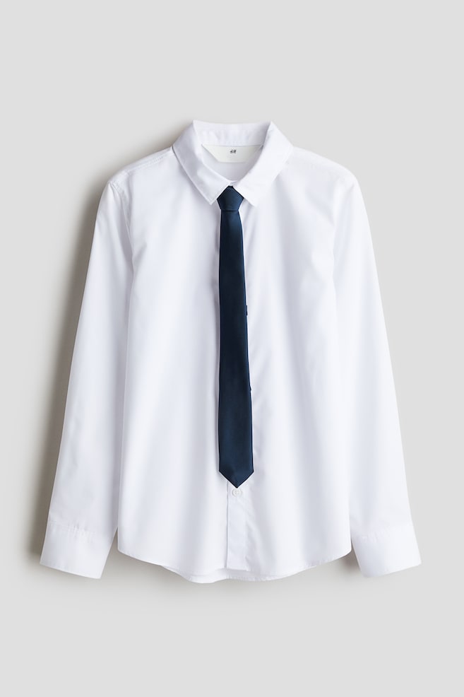 2-piece Shirt and Tie Set - White/blue - 1