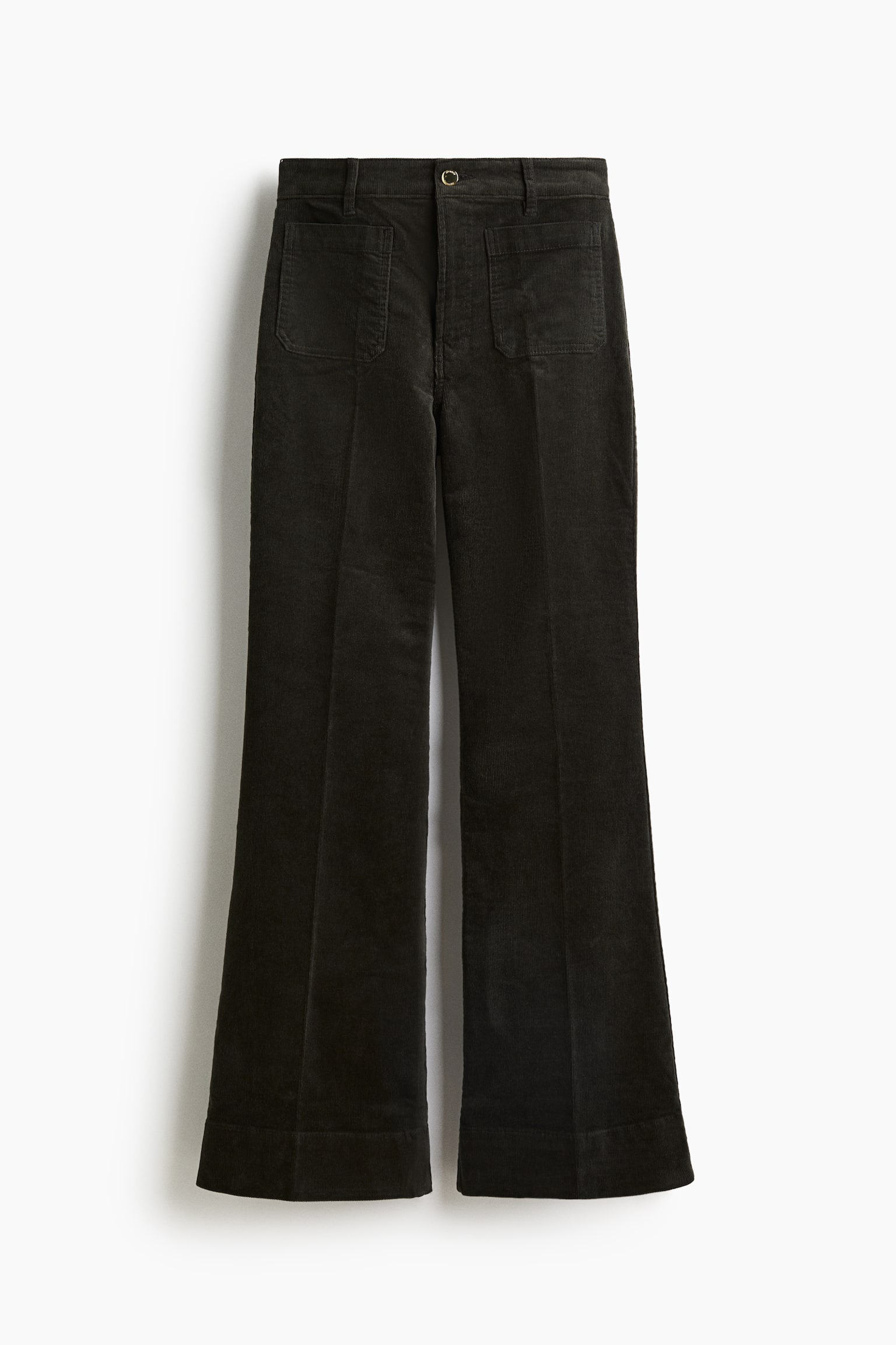 Женские брюки H&M Flared Corduroy, цвет: Тёмный зелёный — фото 1