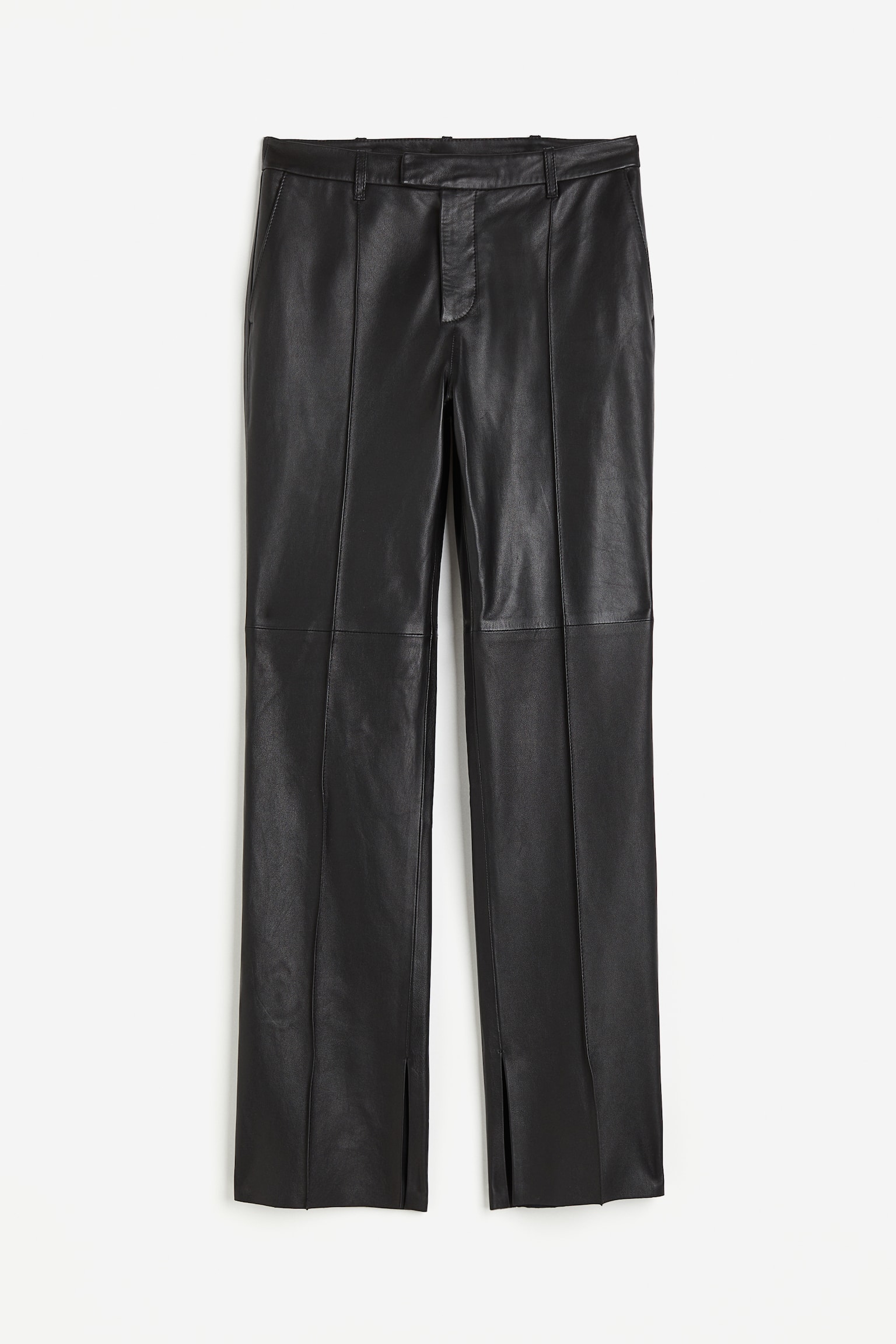 Slit-hem leather trousers - Black - 1