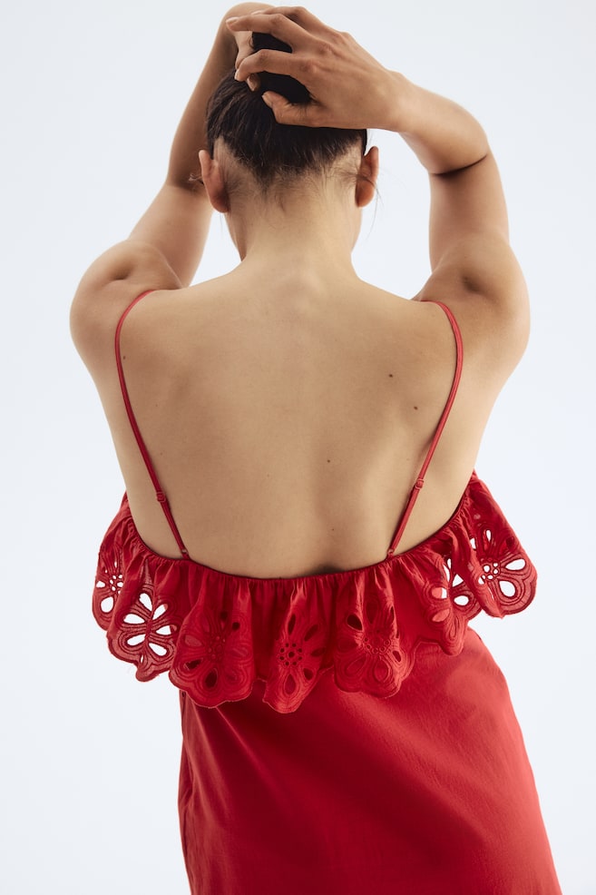 Broderie anglaise cotton dress-Red - 3