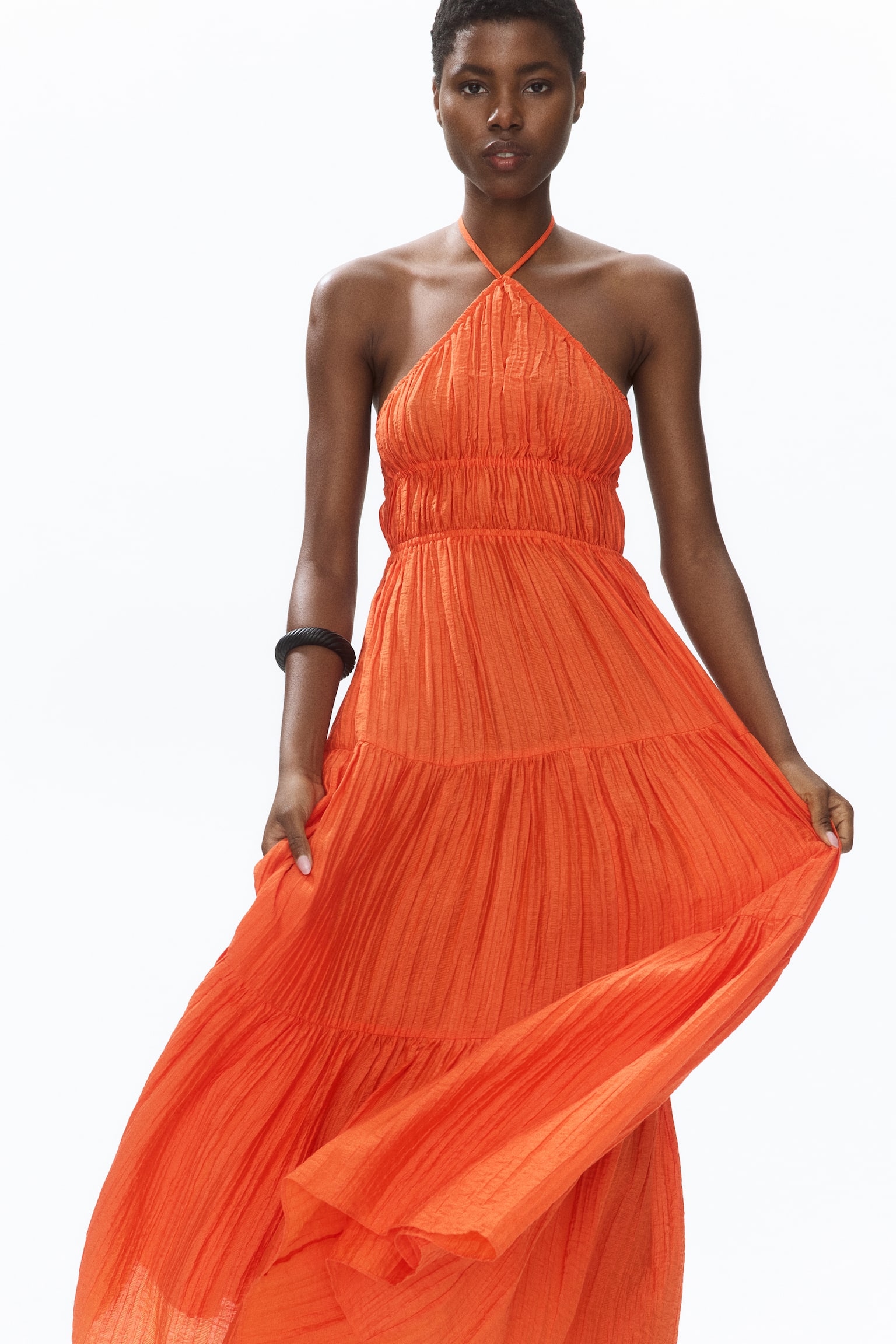 Tiered halterneck dress - Bright orange - 1