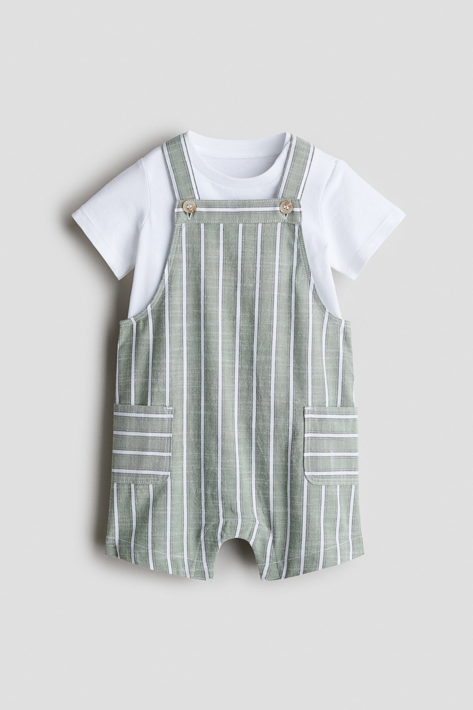 Детские комплекты H&M 2-piece Cotton Set, цвет: Шалфейный зелёный / Полосатый — фото 1