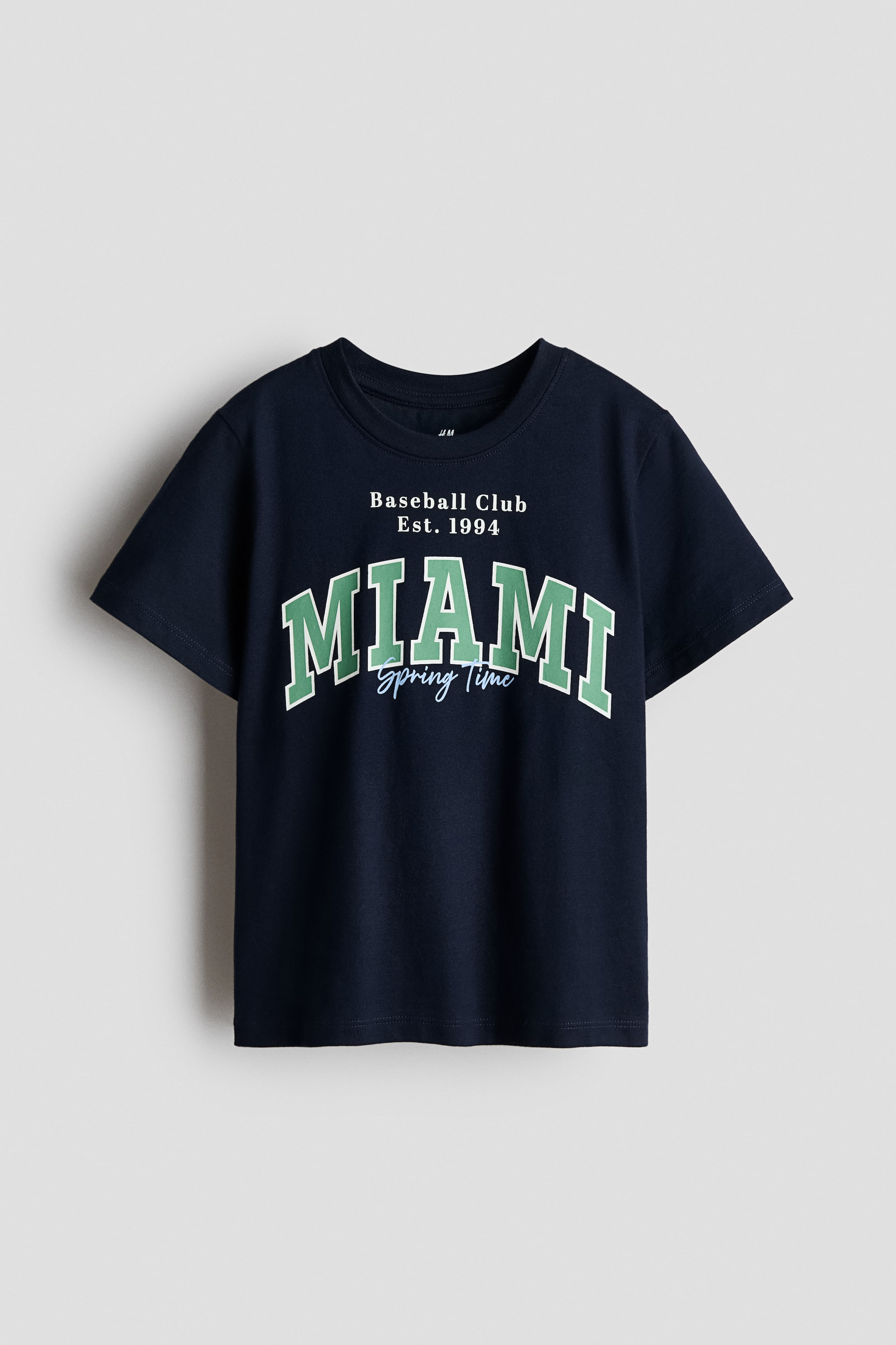 View larger image: Printed Cotton T-Shirt - Navy blue/Miami - Kids | H&M US 1