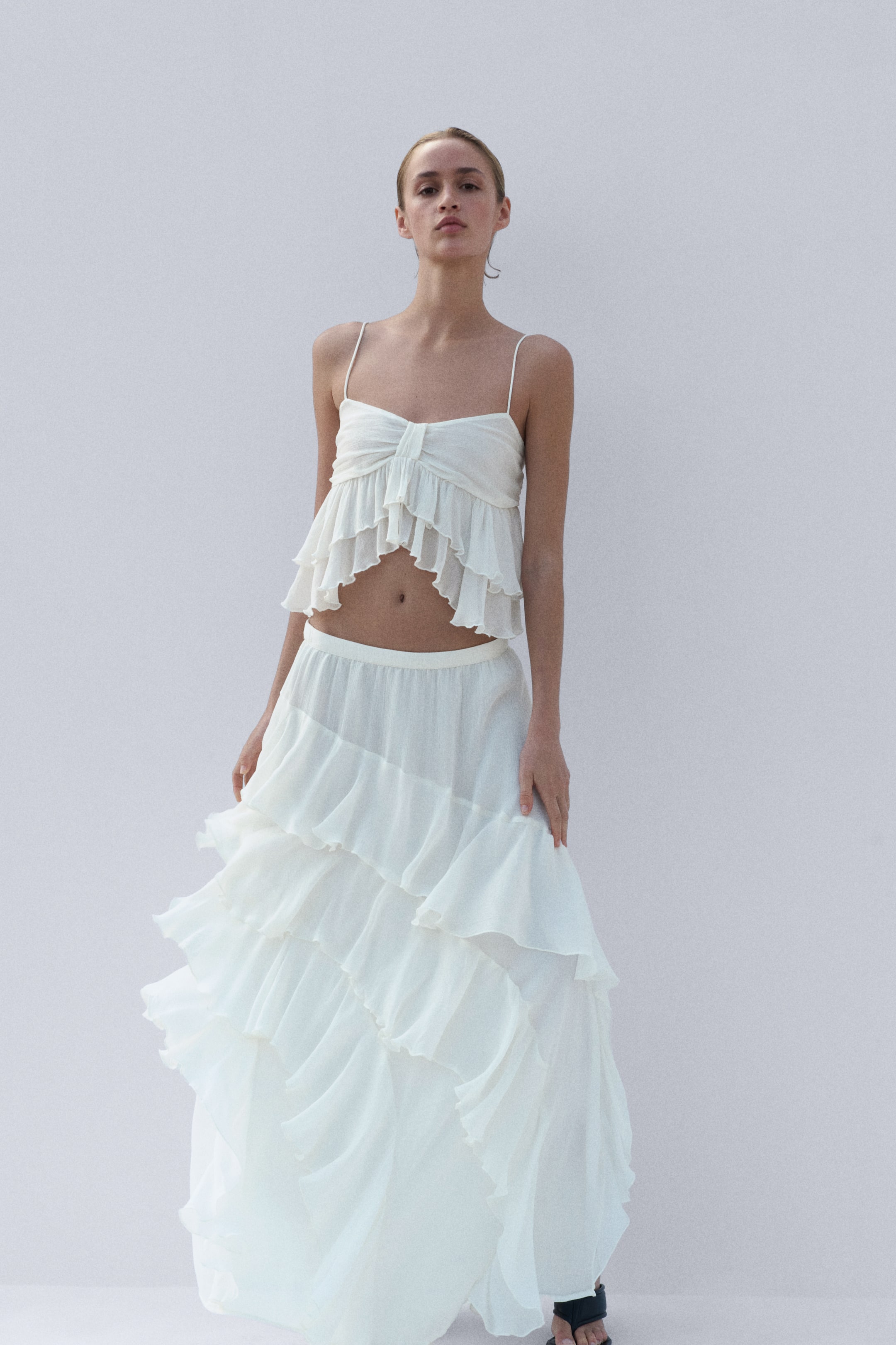 Crinkled Ruffle-Trimmed Top