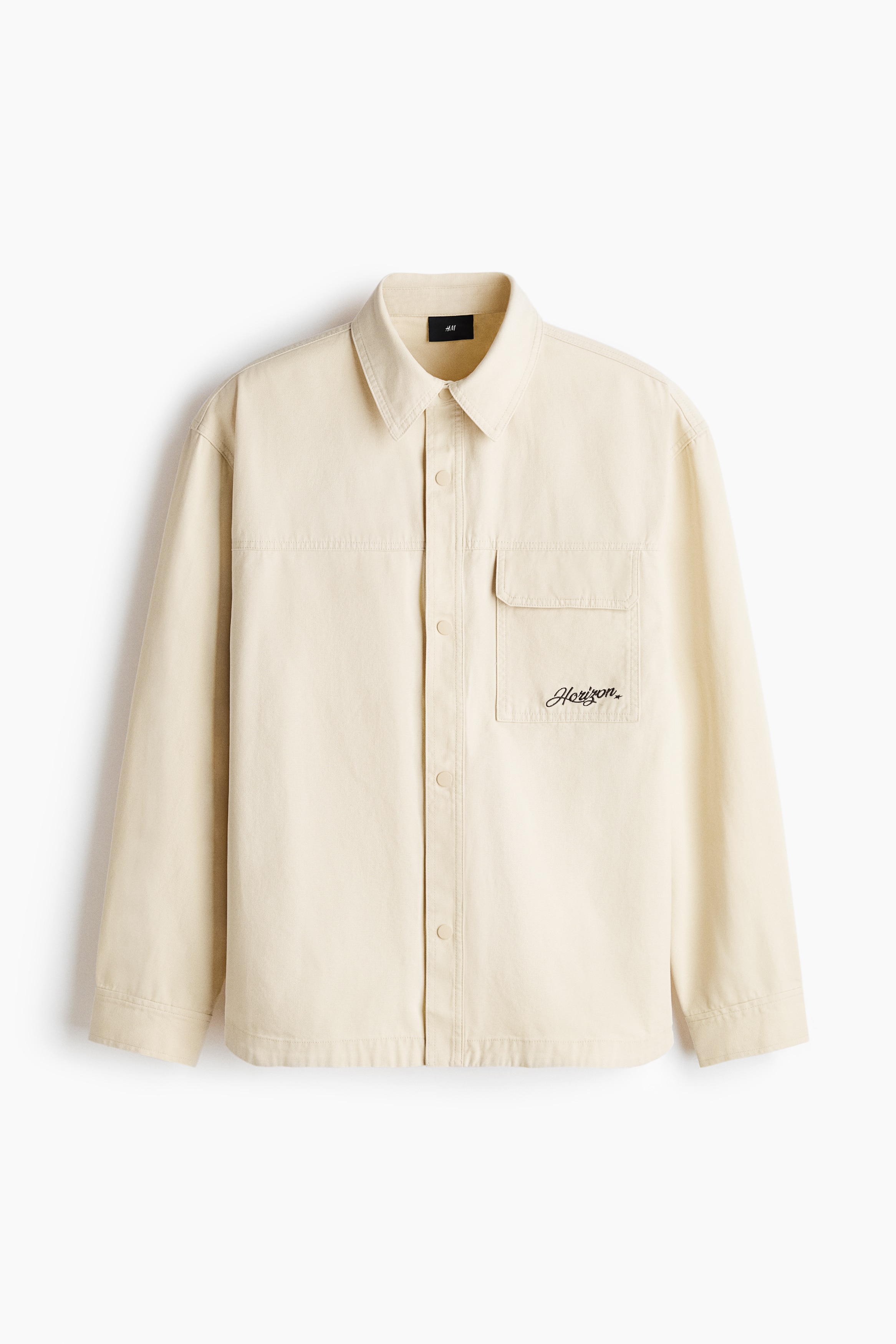 コットンキャンバスオーバーシャツ - ライトベージュ/ネイビーブルー