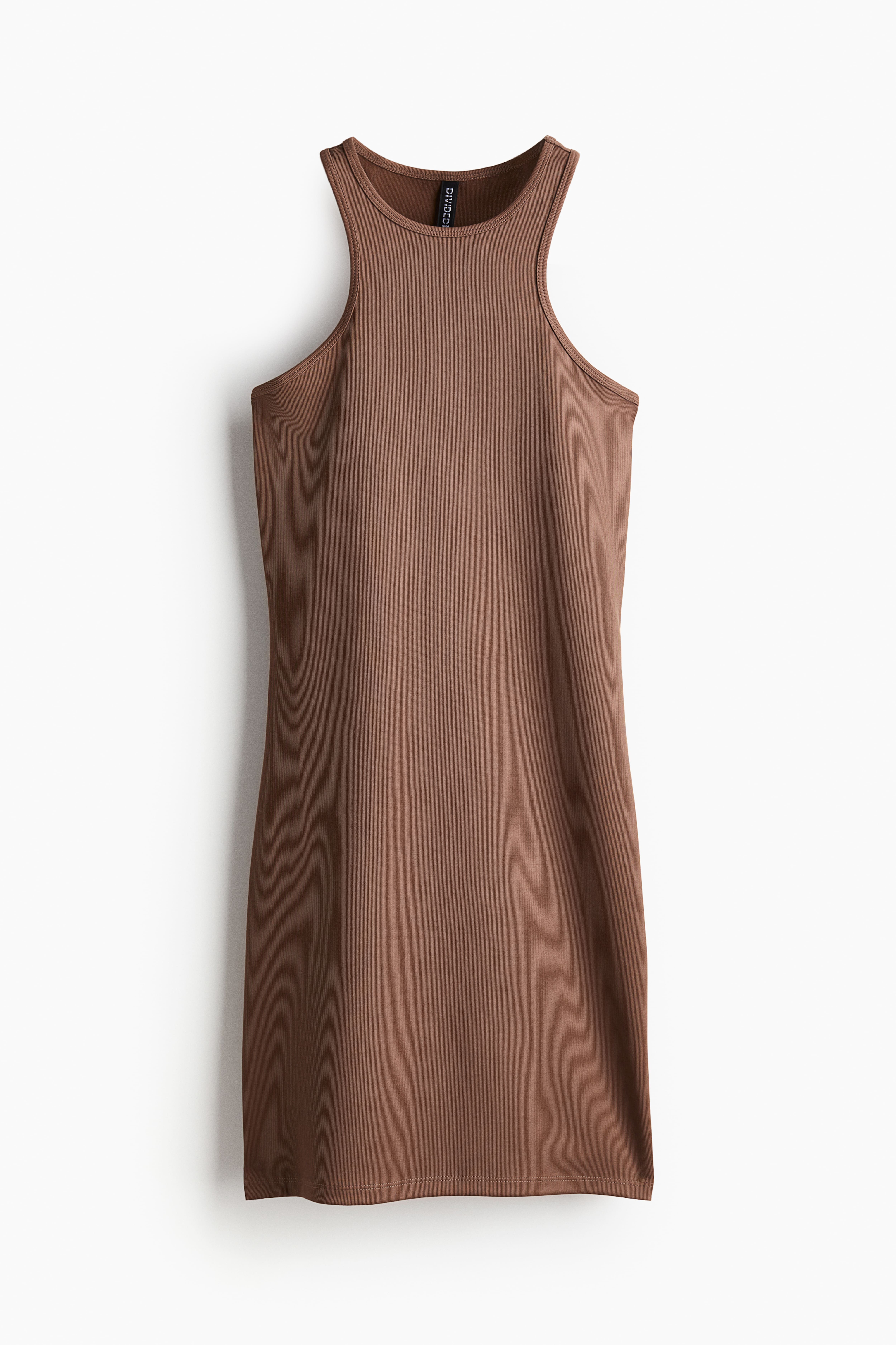 Ribbed Bodycon Dress - Round Neck - Sleeveless - Brown - Ladies | H&M US