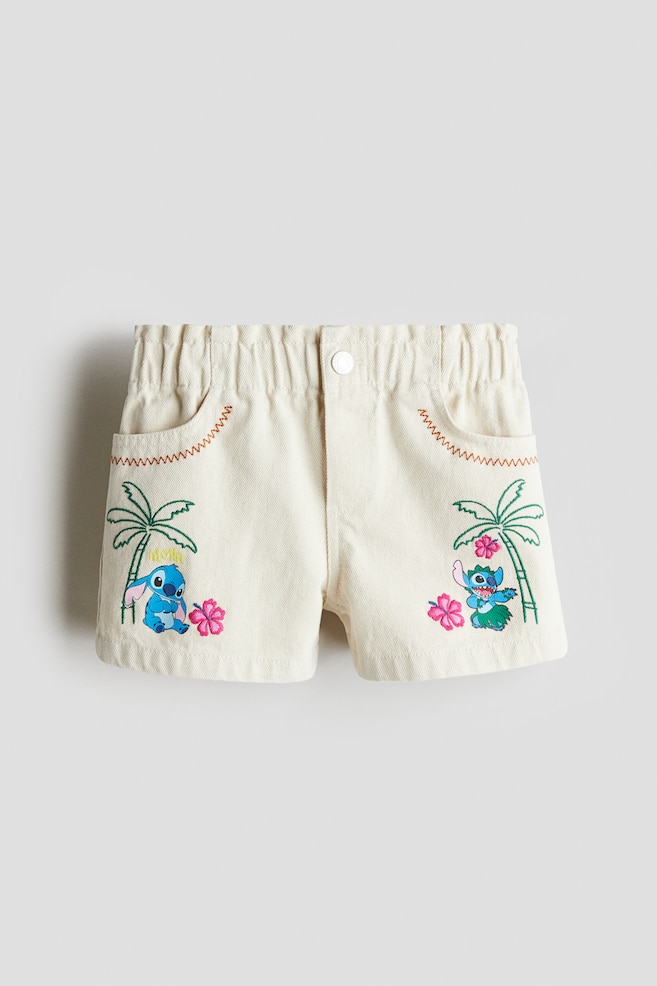 Loose Fit Denim Shorts - Light beige/Lilo & Stitch - 1