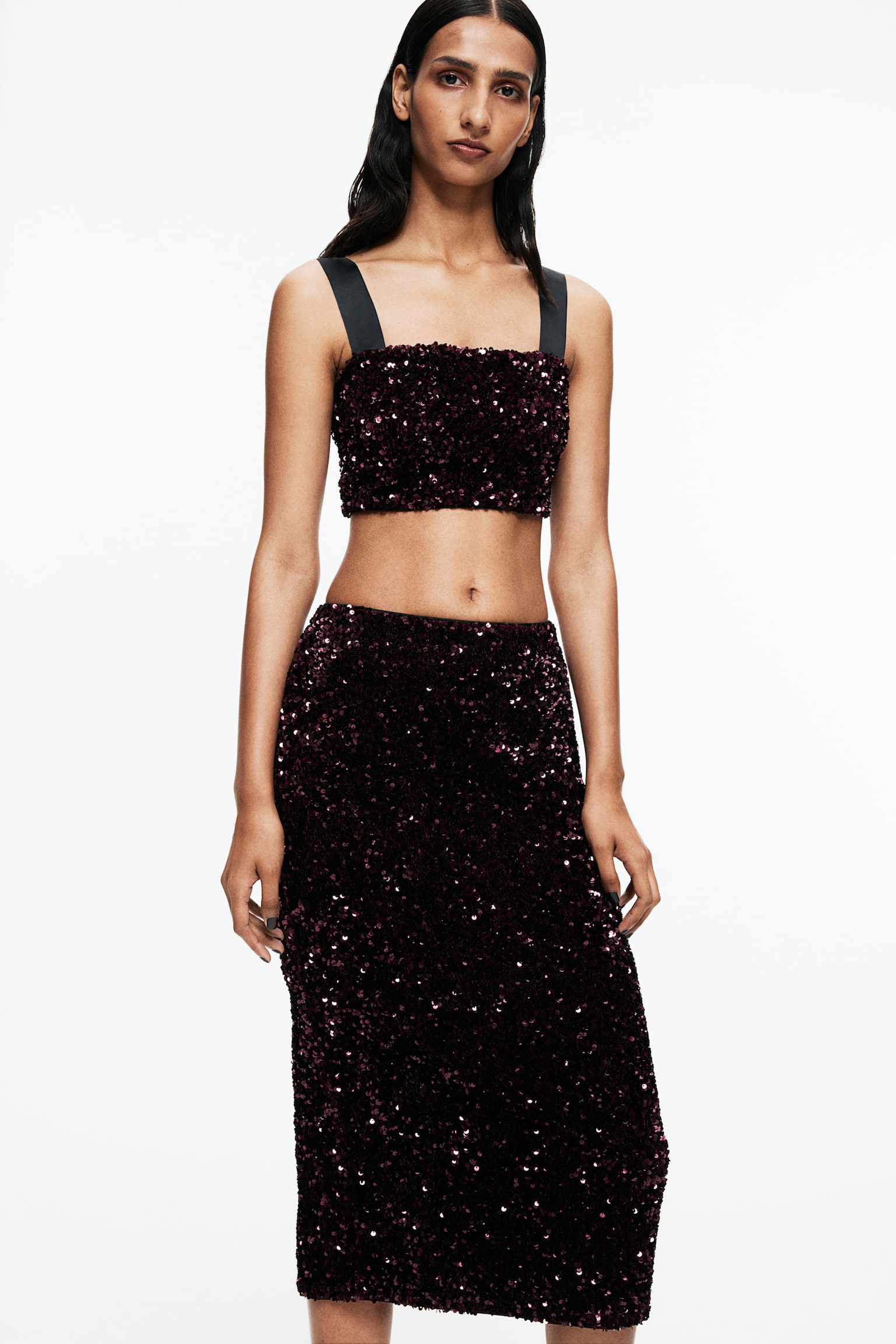 Sequined pencil skirt - Burgundy - 4