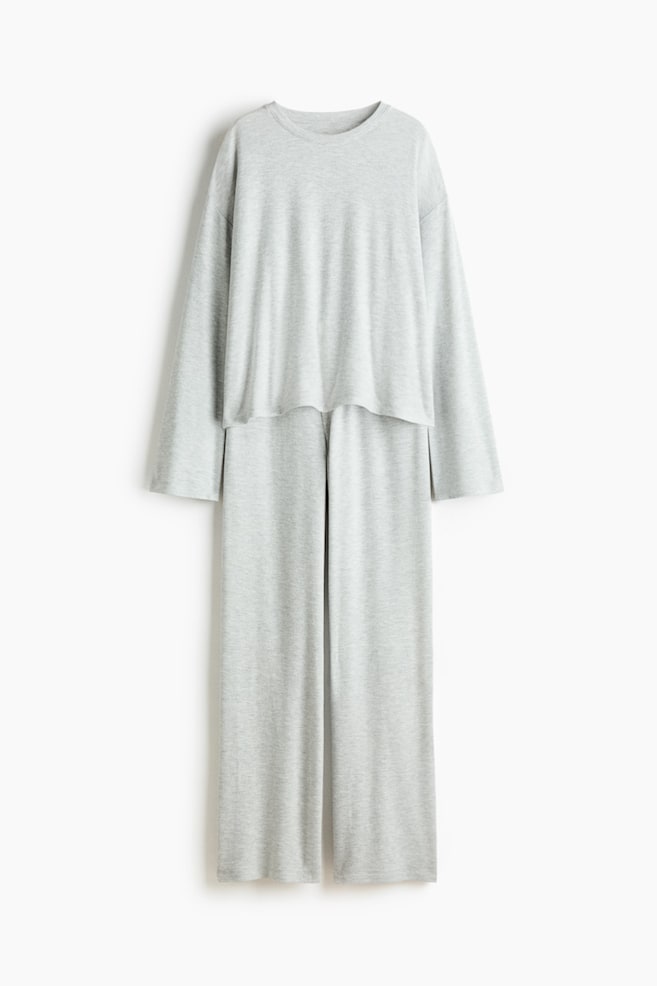 Brushed Jersey Pajamas - Light gray melange - 1