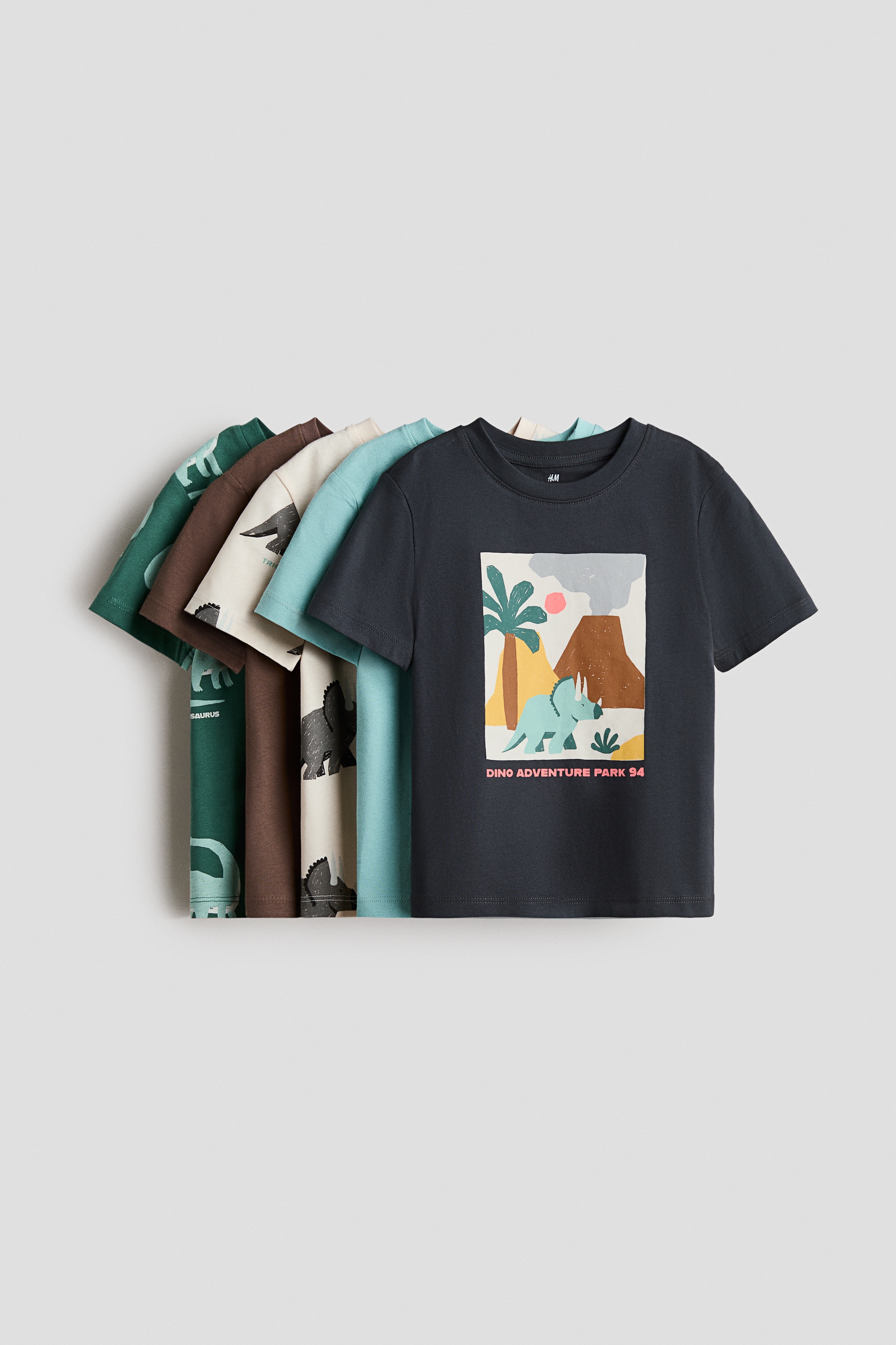 ジャージーTシャツ 5枚セット - ダークグリーン／恐竜 - Kids | H&M JP