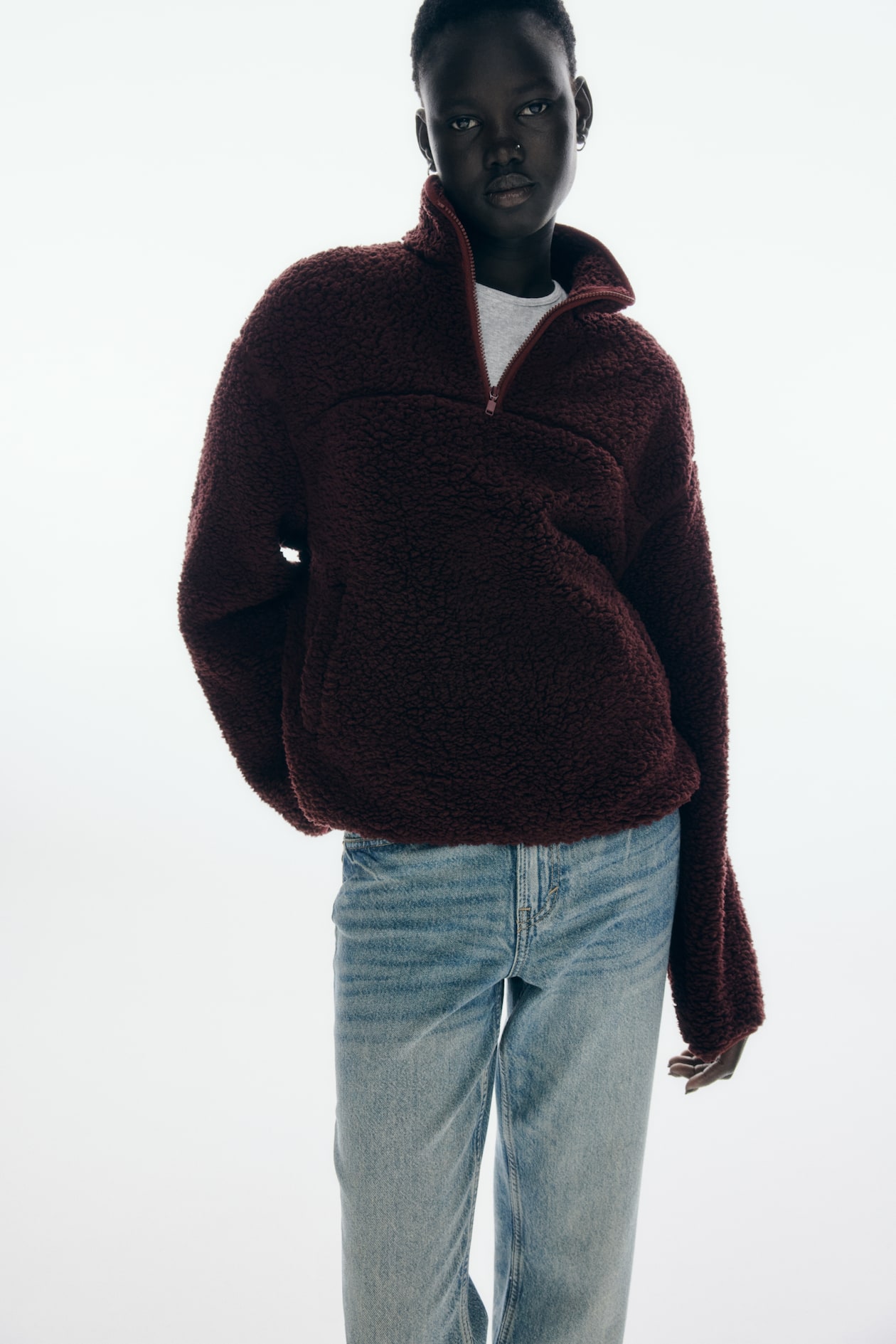 Zip-top teddy sweatshirt - Burgundy - Ladies | H&M GB