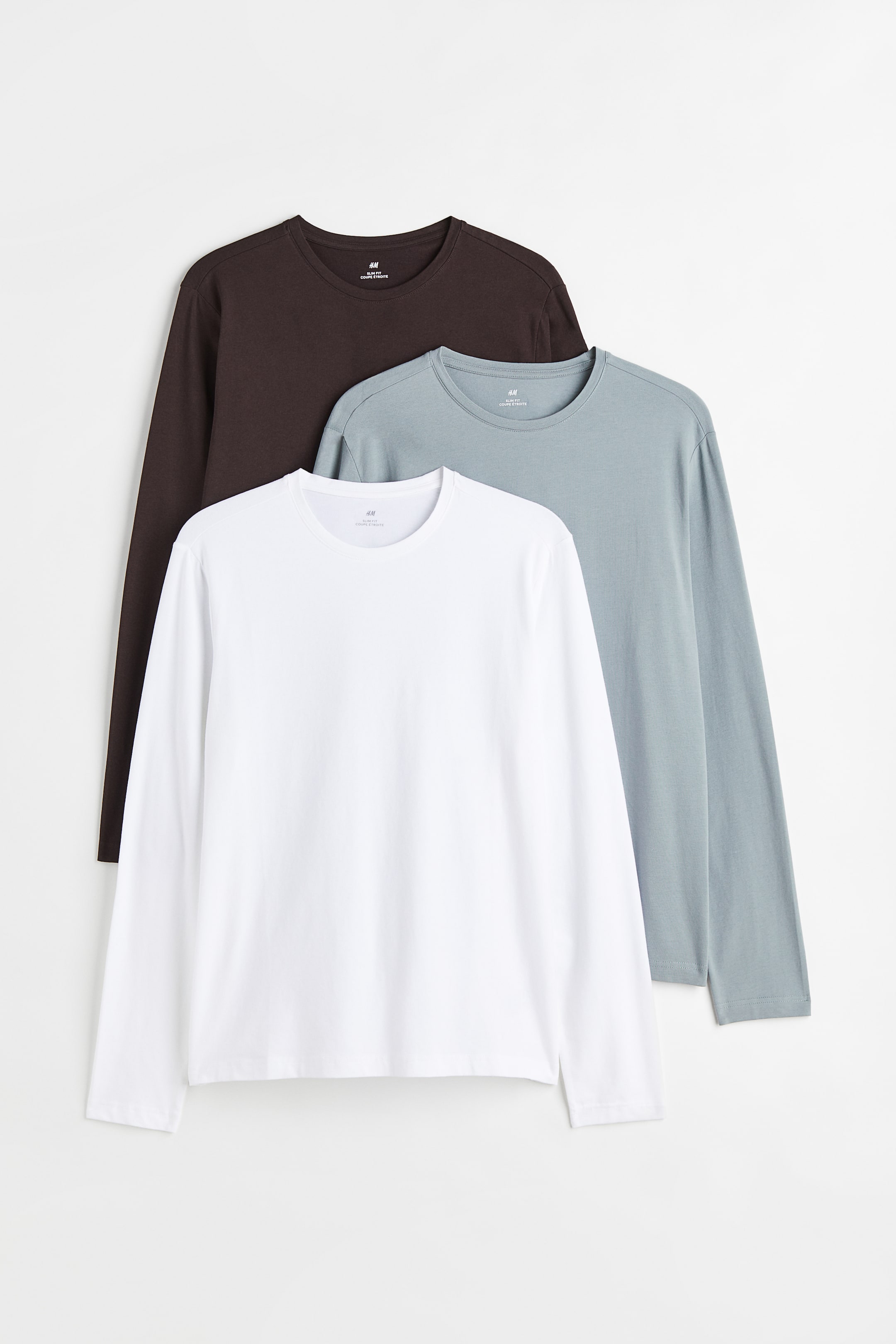 View larger image: 3-pack Slim Fit Jersey Shirts - Dark brown/gray-blue - Men | H&M PH 1