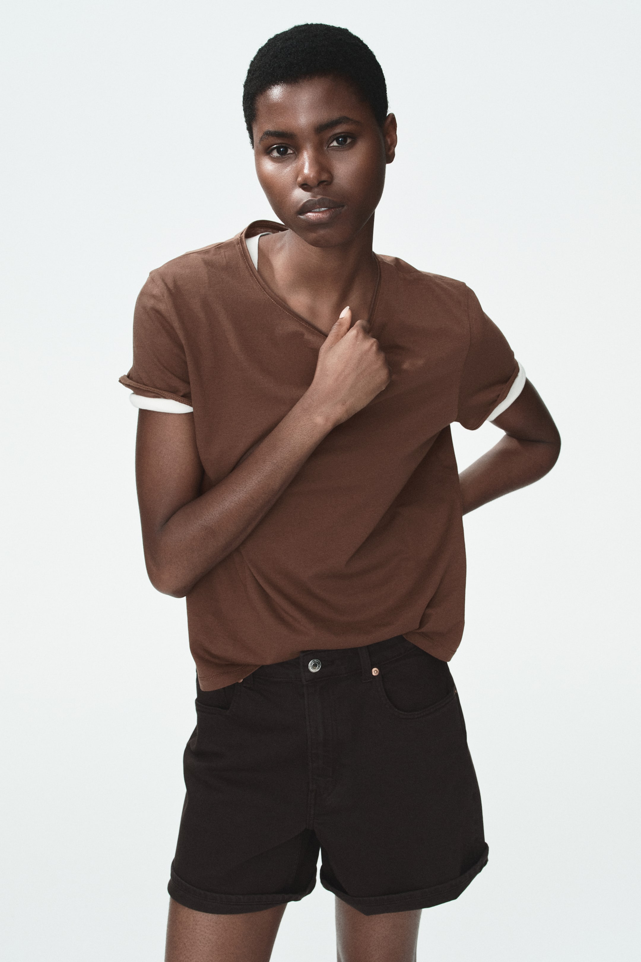 View larger image: Roll-edge T-shirt - Brown - Ladies | H&M 1
