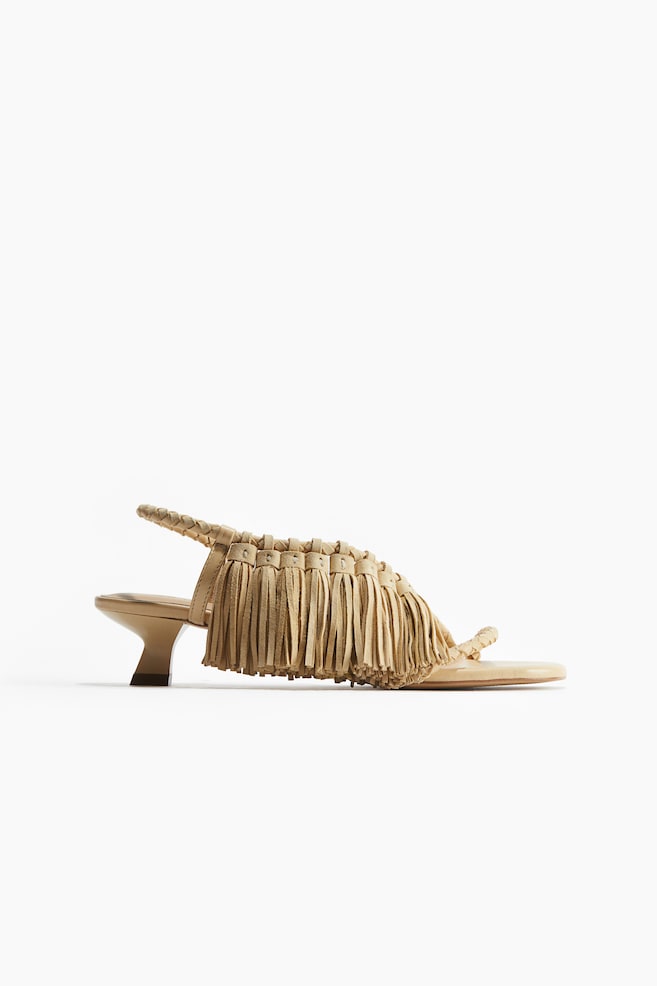 Fringe-trimmed heeled sandals - Dusty yellow - 1