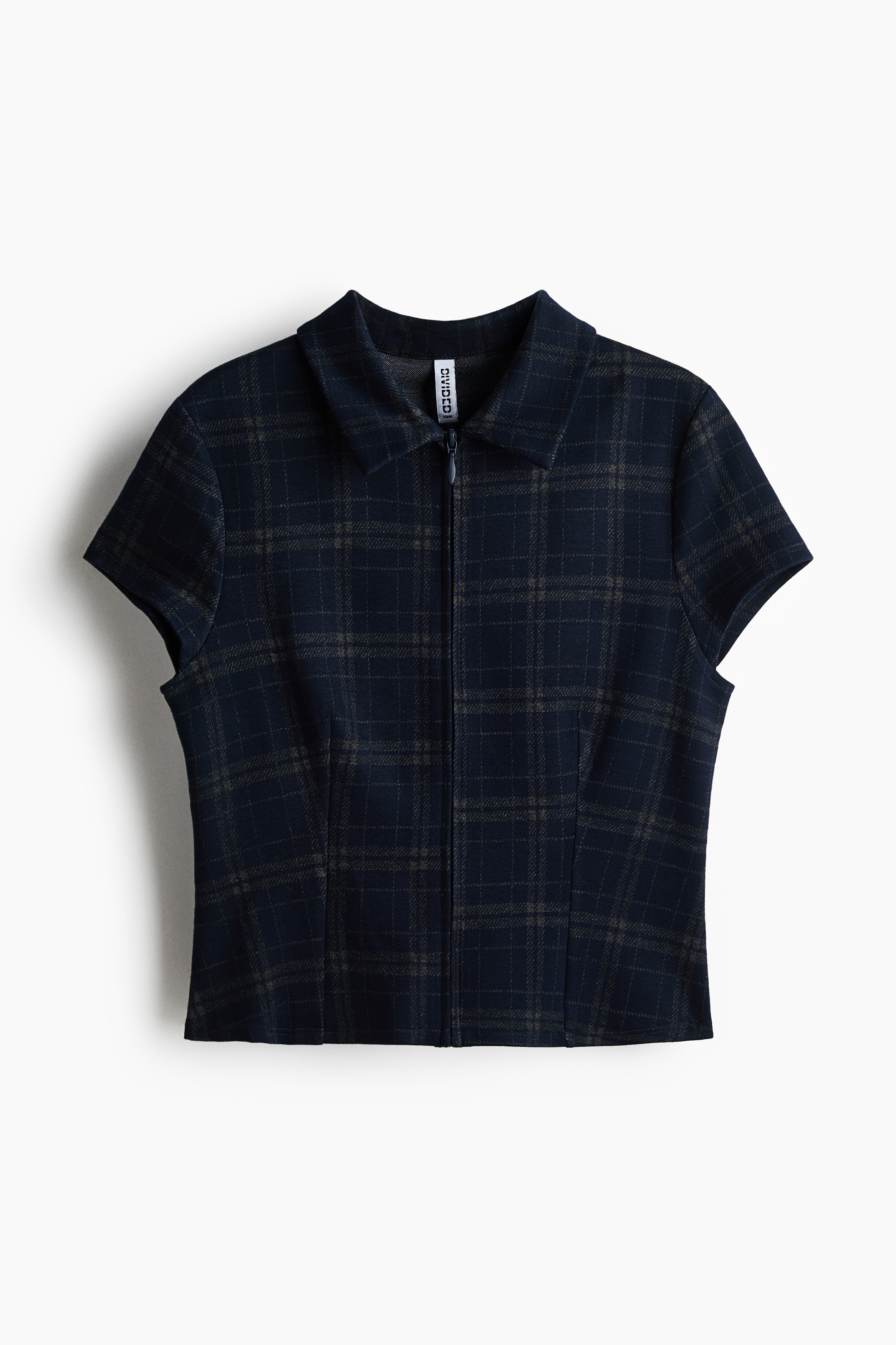 Top con zíper en mezcla de viscosa - Azul marino/Cuadros/Negro